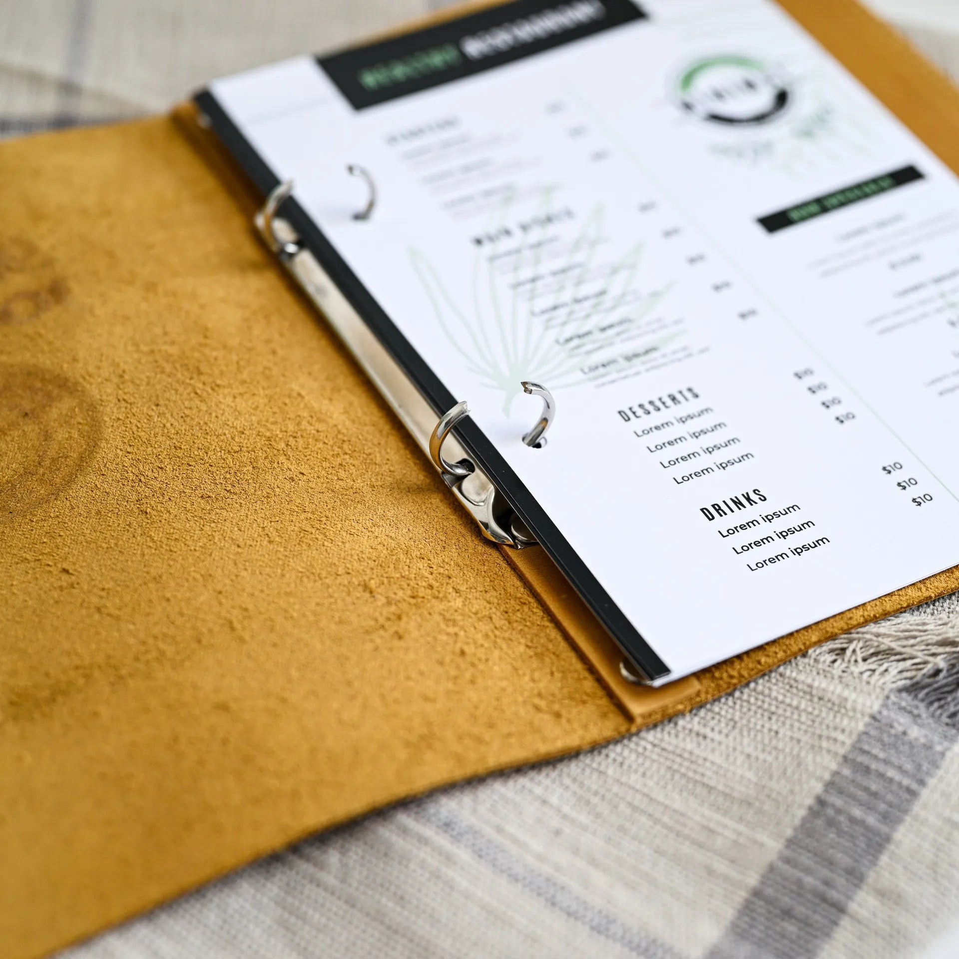Basic Leather Menu Holder with Ring Binder Mechanism with Crazy Horse leather (LM01A5) - inkohoreca - shop