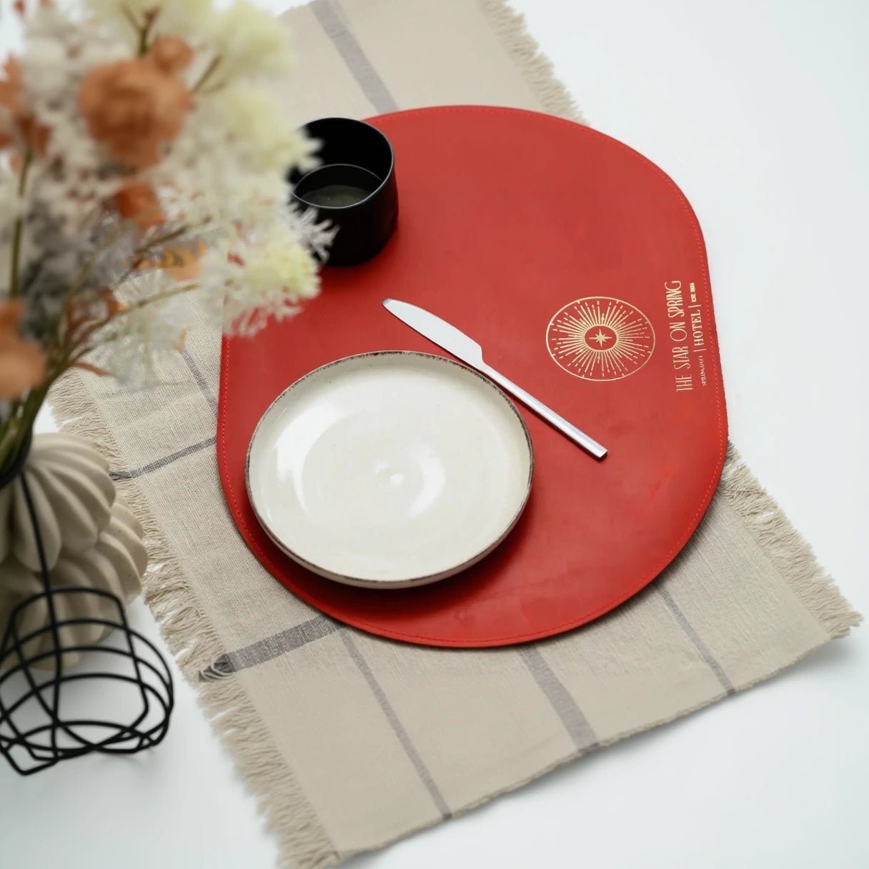 Bespoke red leather placemats - Inko Horeca Accessories