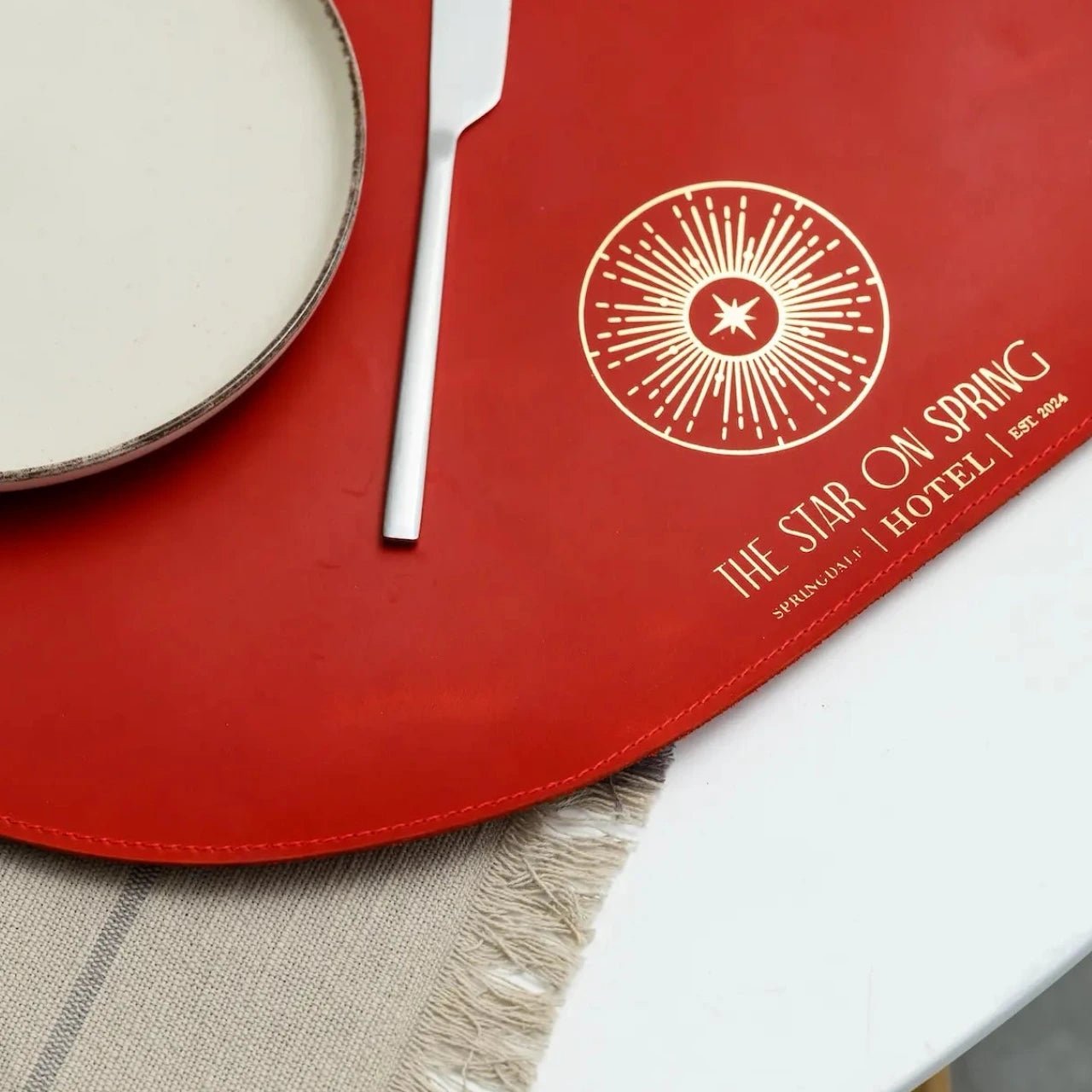 Bespoke red leather placemats - Inko Horeca Accessories