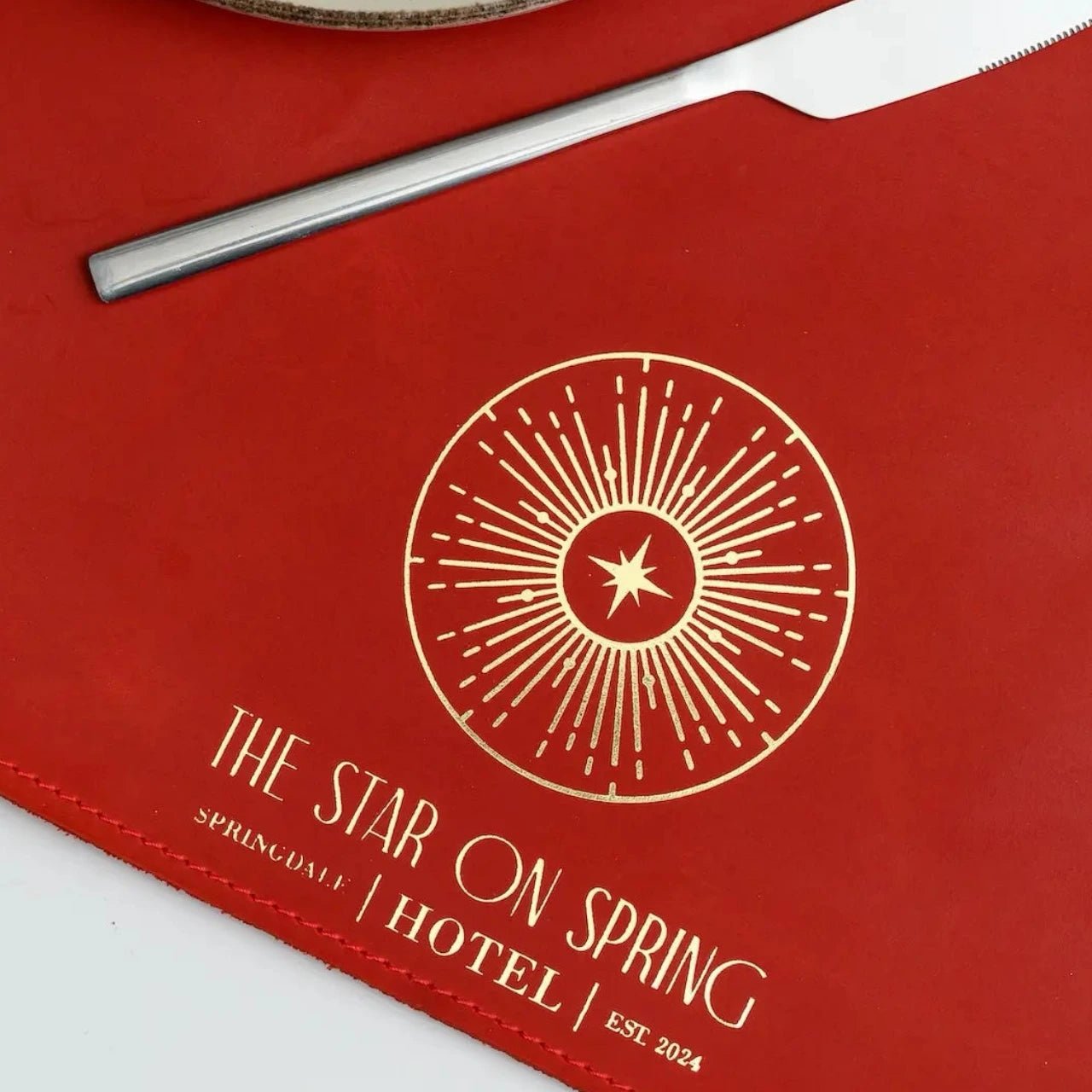 Bespoke red leather placemats - Inko Horeca Accessories