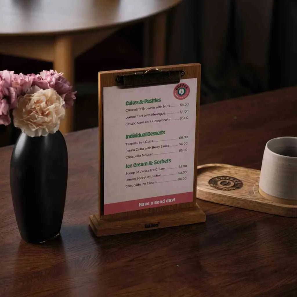 Table Stand Menu Holder for A5 Sheets with Brass binder (TT401A5) - inkohoreca - shop