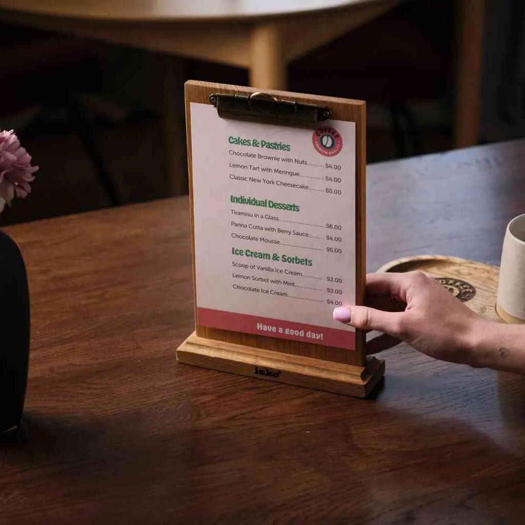 Table Stand Menu Holder for A5 Sheets with Brass binder (TT401A5) - inkohoreca - shop