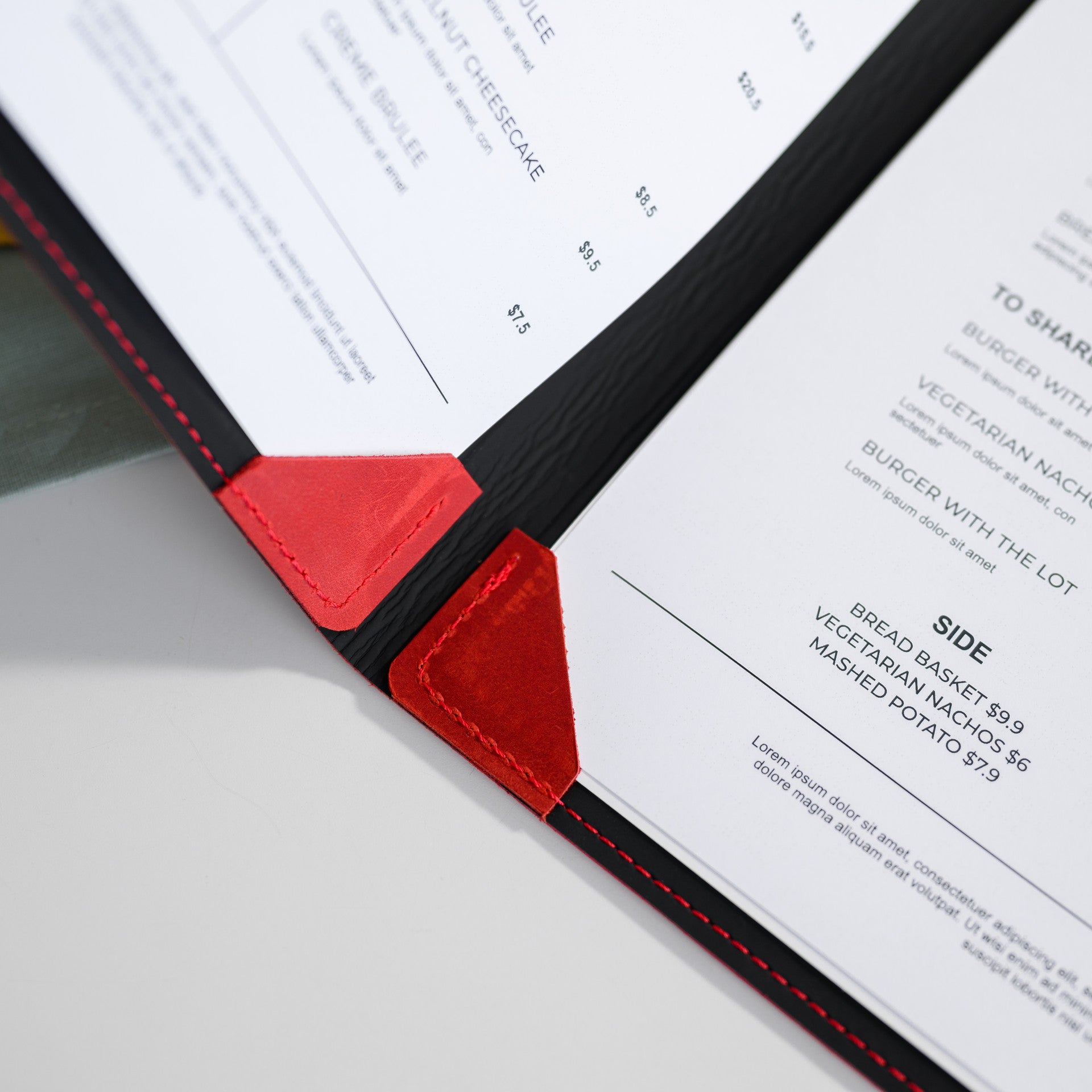 Menu Covers with sheets attached by Corner Mountings