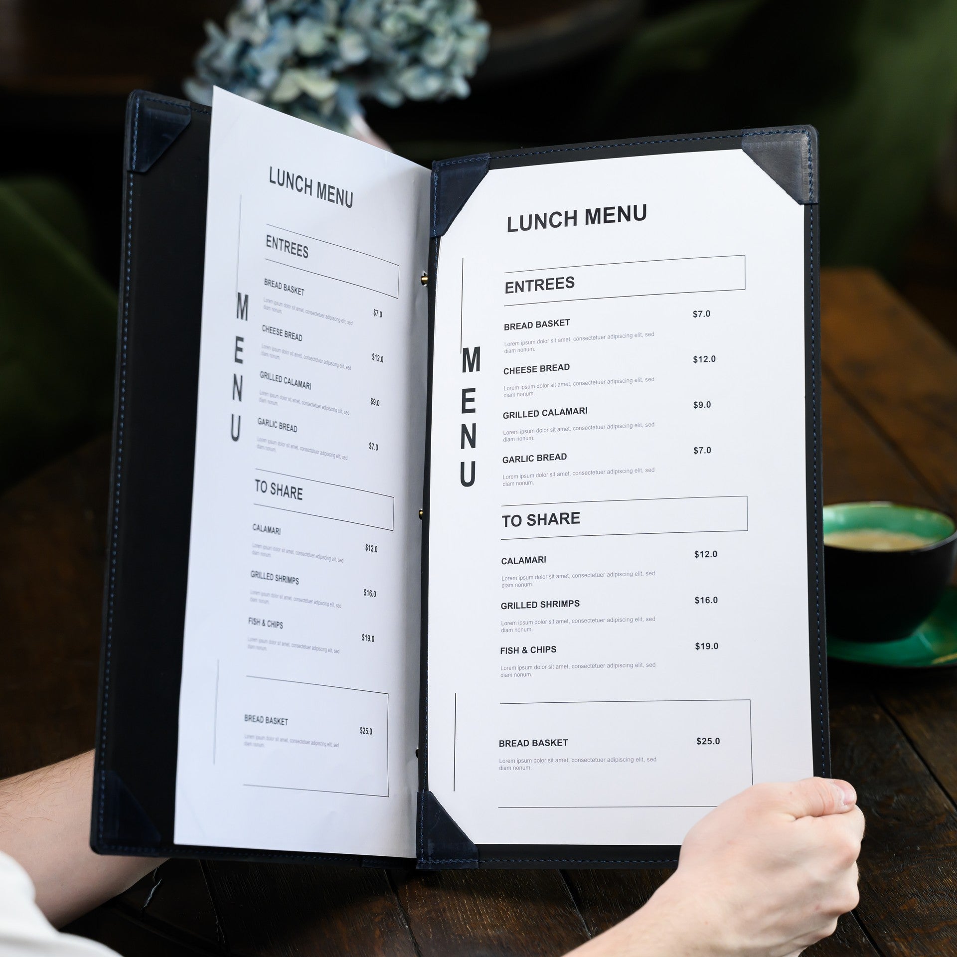 Leather Menu Covers suitable for Legal Sheets