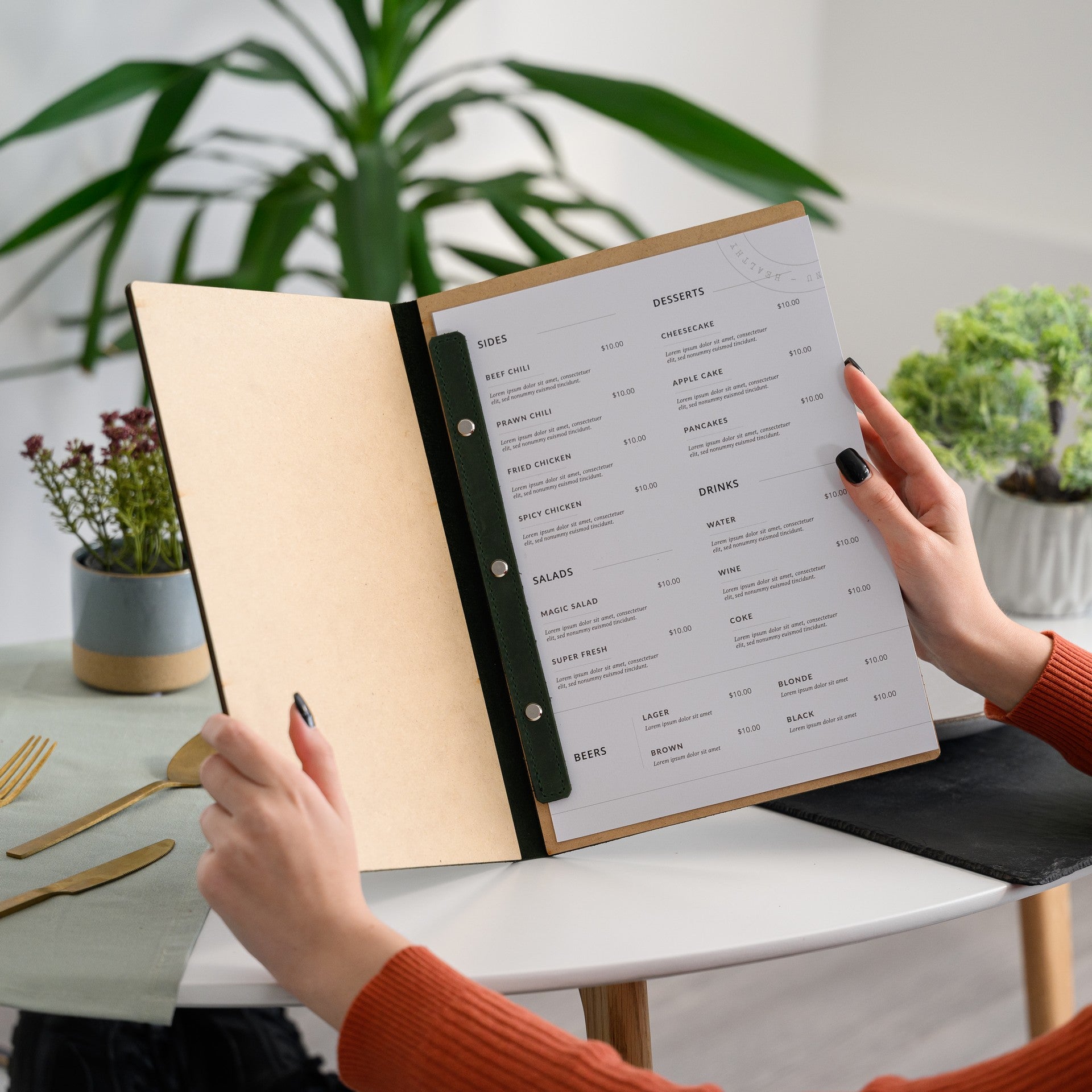 Leather Menu Covers with sheets attached by Screws and a Plank - inkohoreca-shop