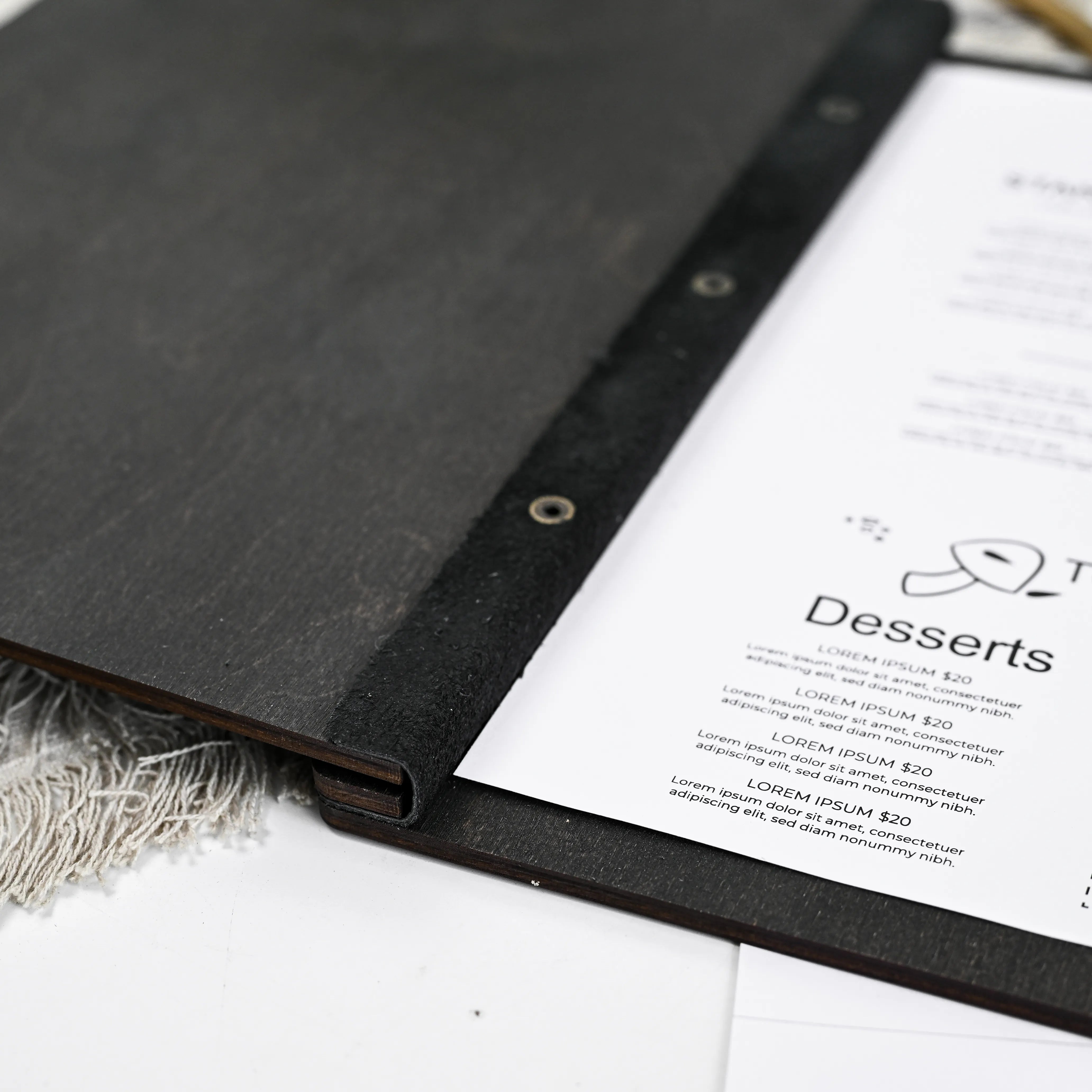 Wooden Menu Holder fastened on Leather Strap in Wenge color (M01A2_4)