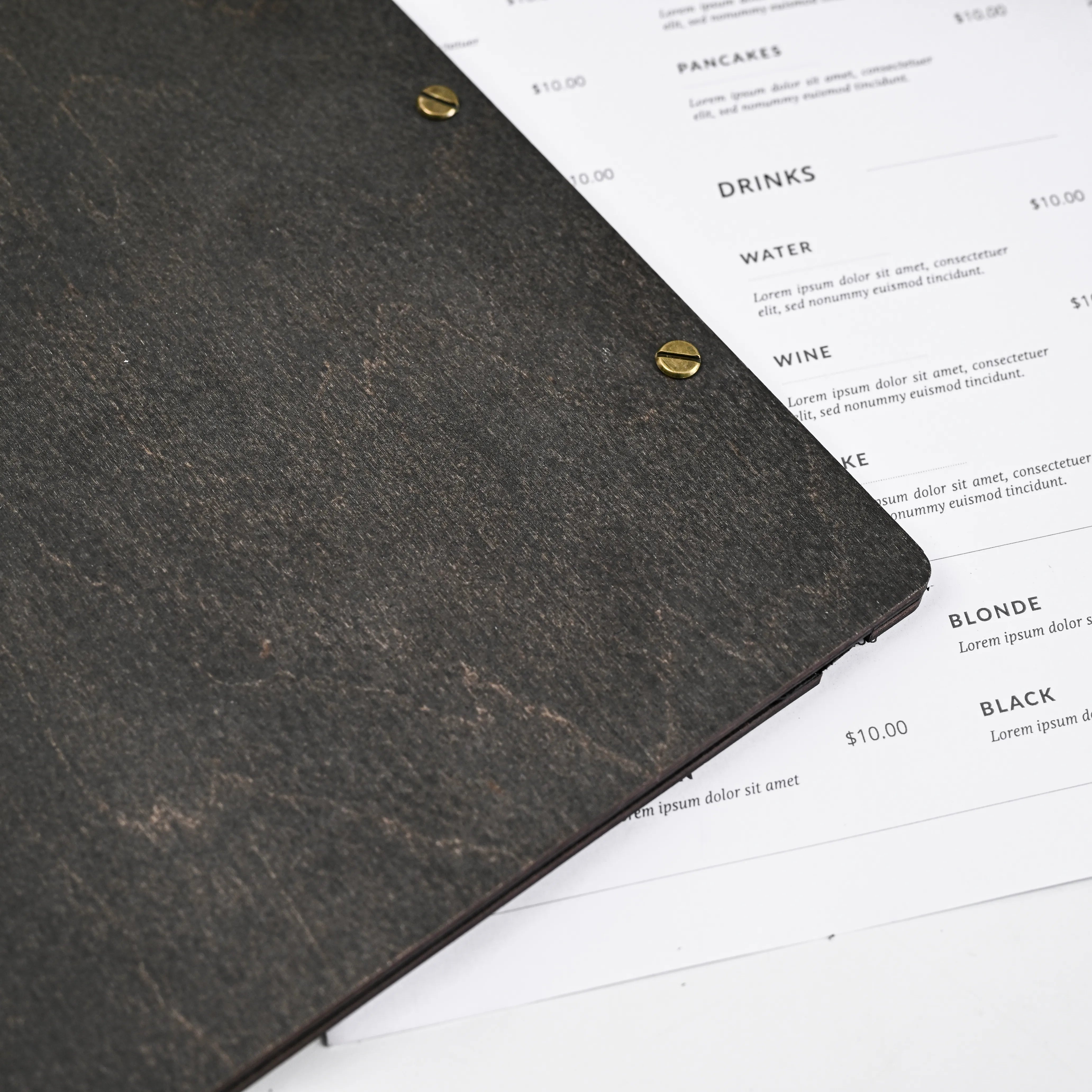 Wooden Menu Holder fastened on Leather Strap in Wenge color (M01A2_2)