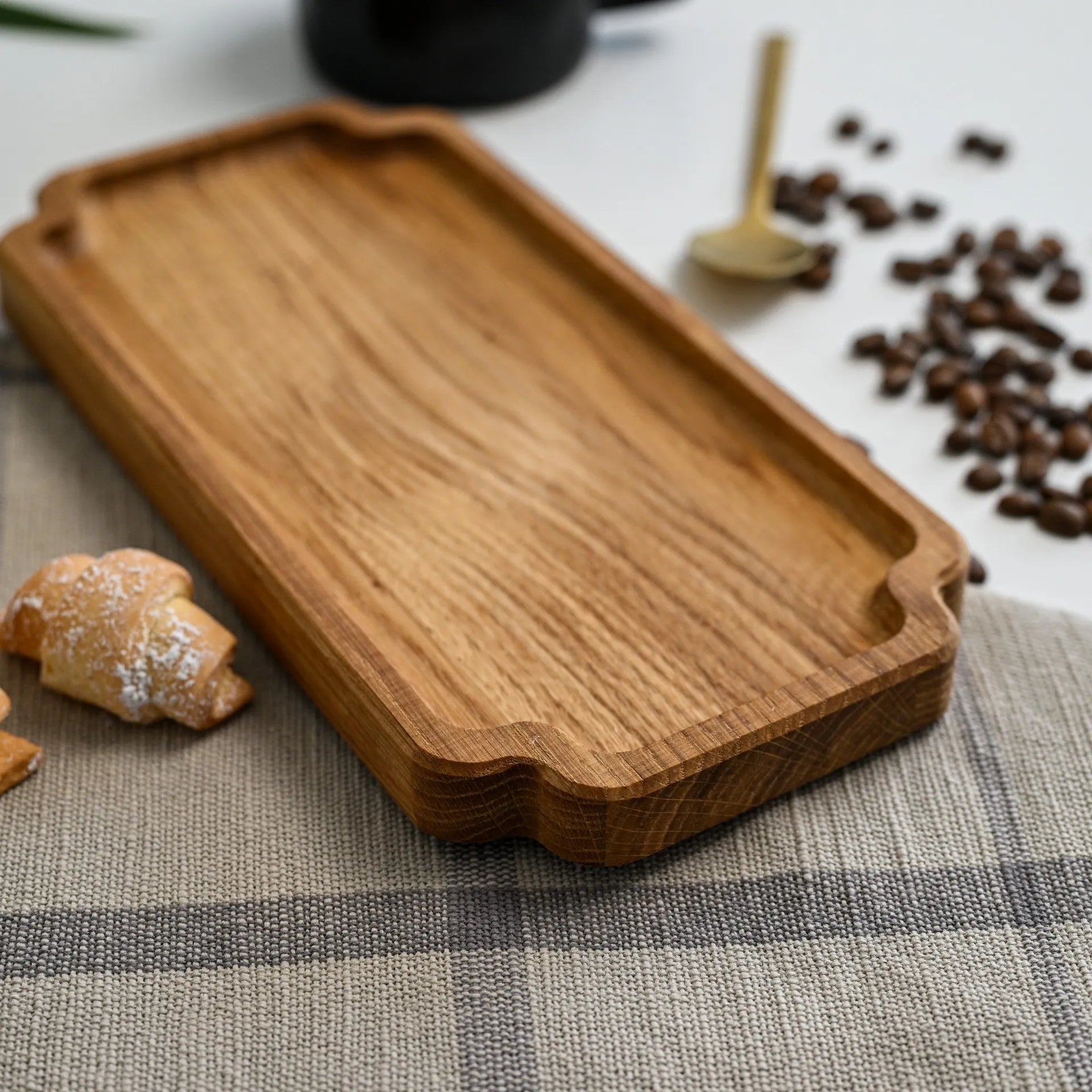 Personalised coffee table tray made of rustic wood, perfect for adding a charming touch to hotel rooms and guest areas.