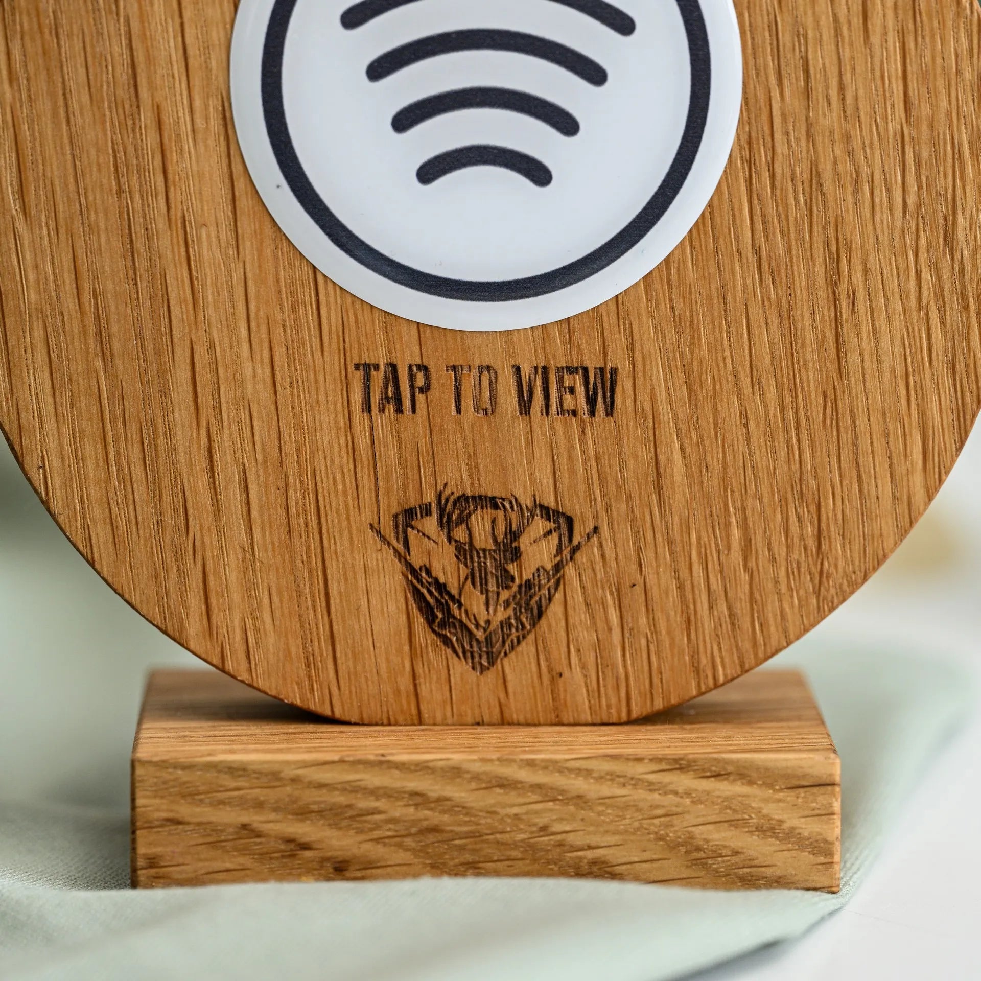 Customized NFC tag sign enhancing the dining ambiance.