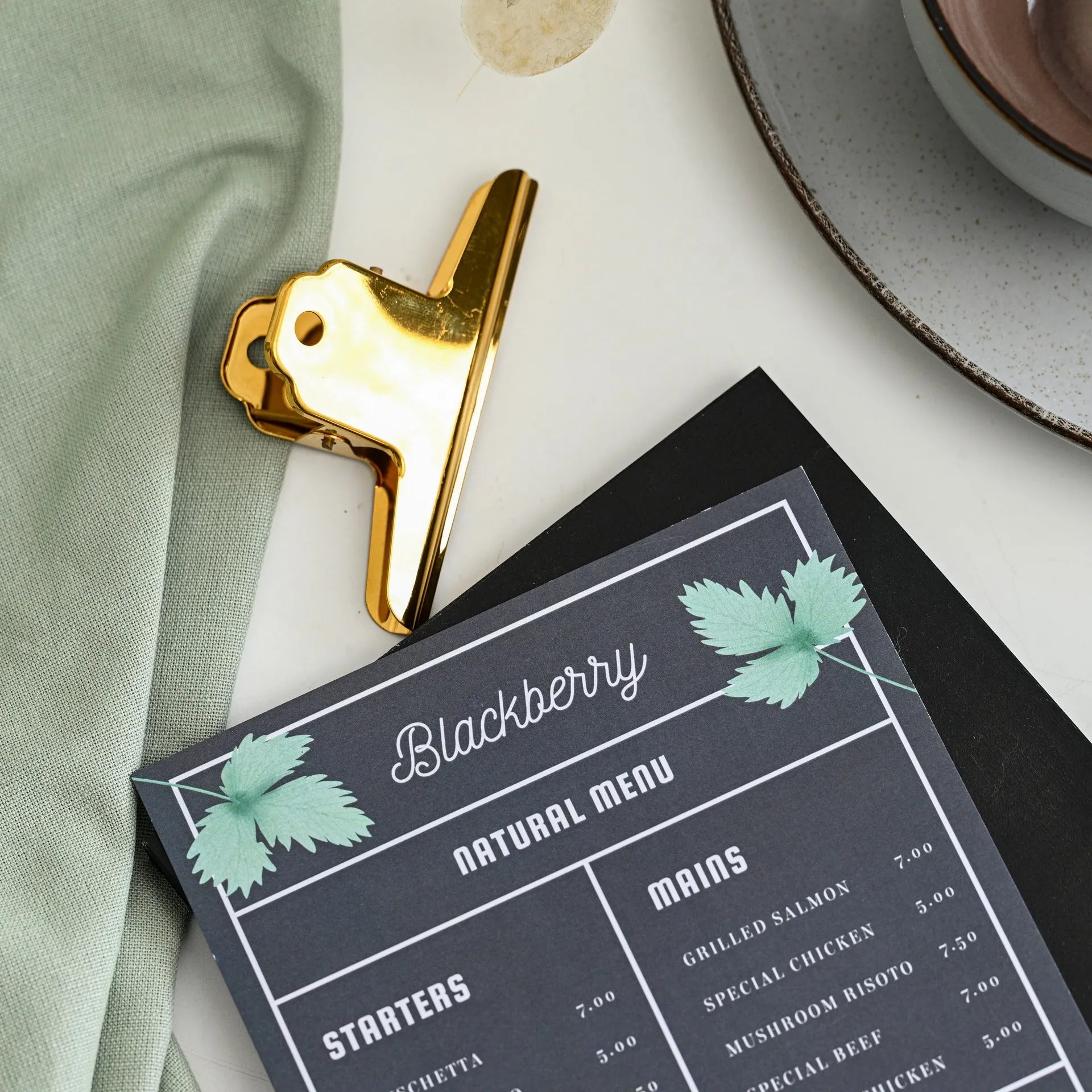 Black Table Stand Menu Holder with Golden Coloured Clip