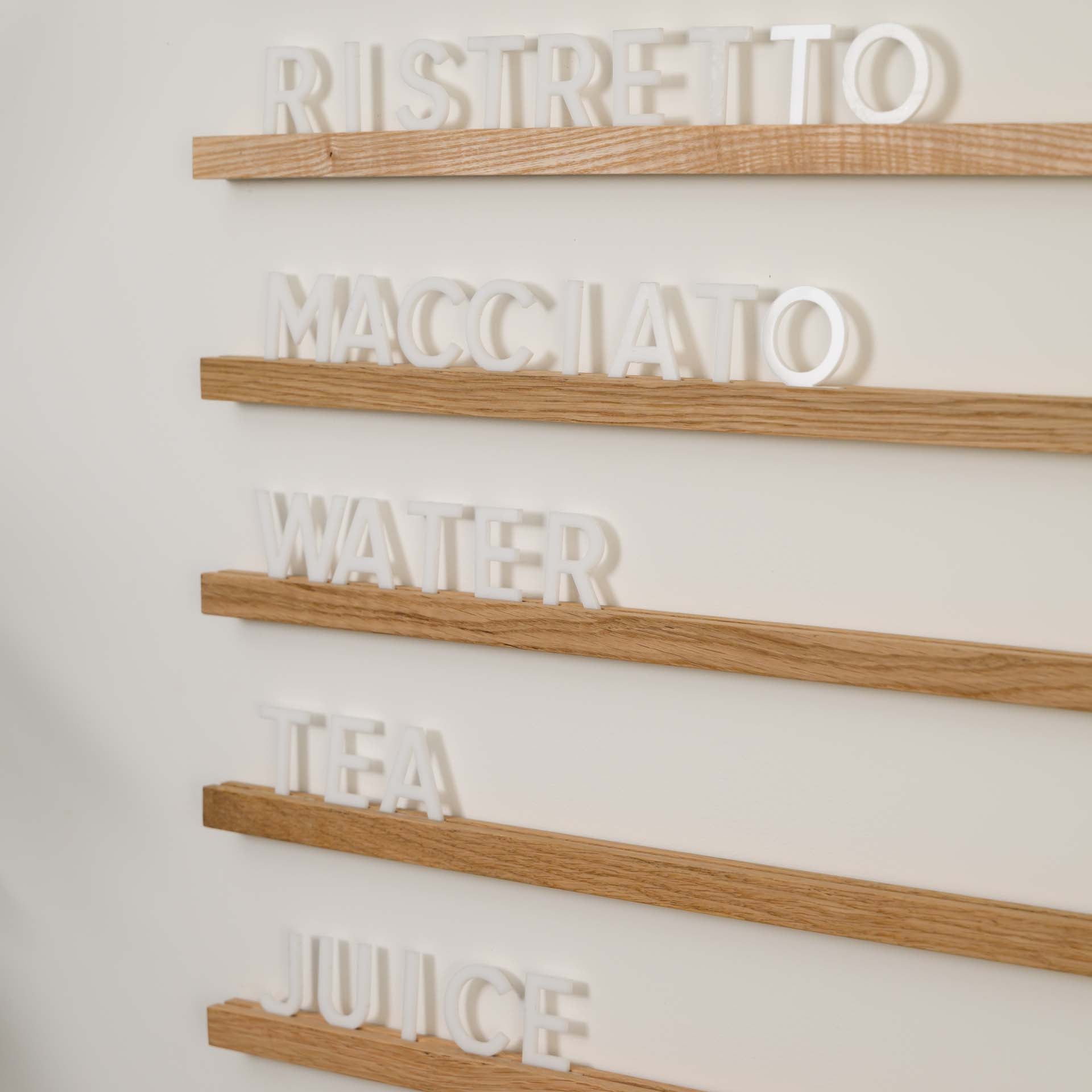 Wall Hanging Menu Board with Natural coloured Oaken Rails