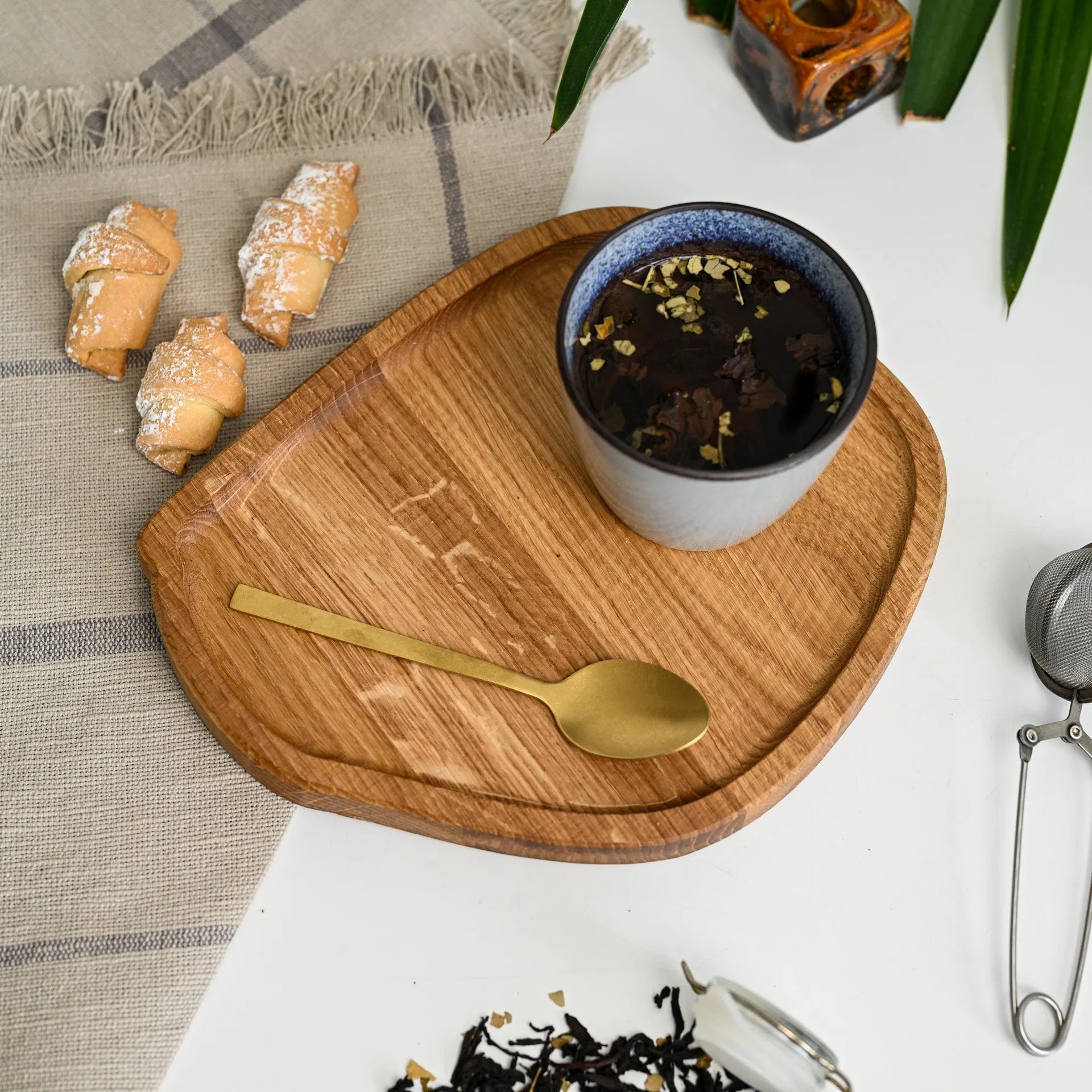 Decorative rustic tray for serving coffee and tea in hotels