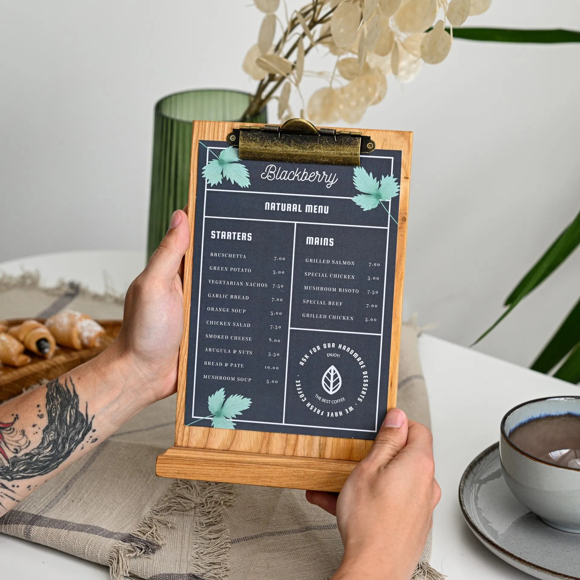 Table Stand Menu Holder for A5 Sheets with Brass binder