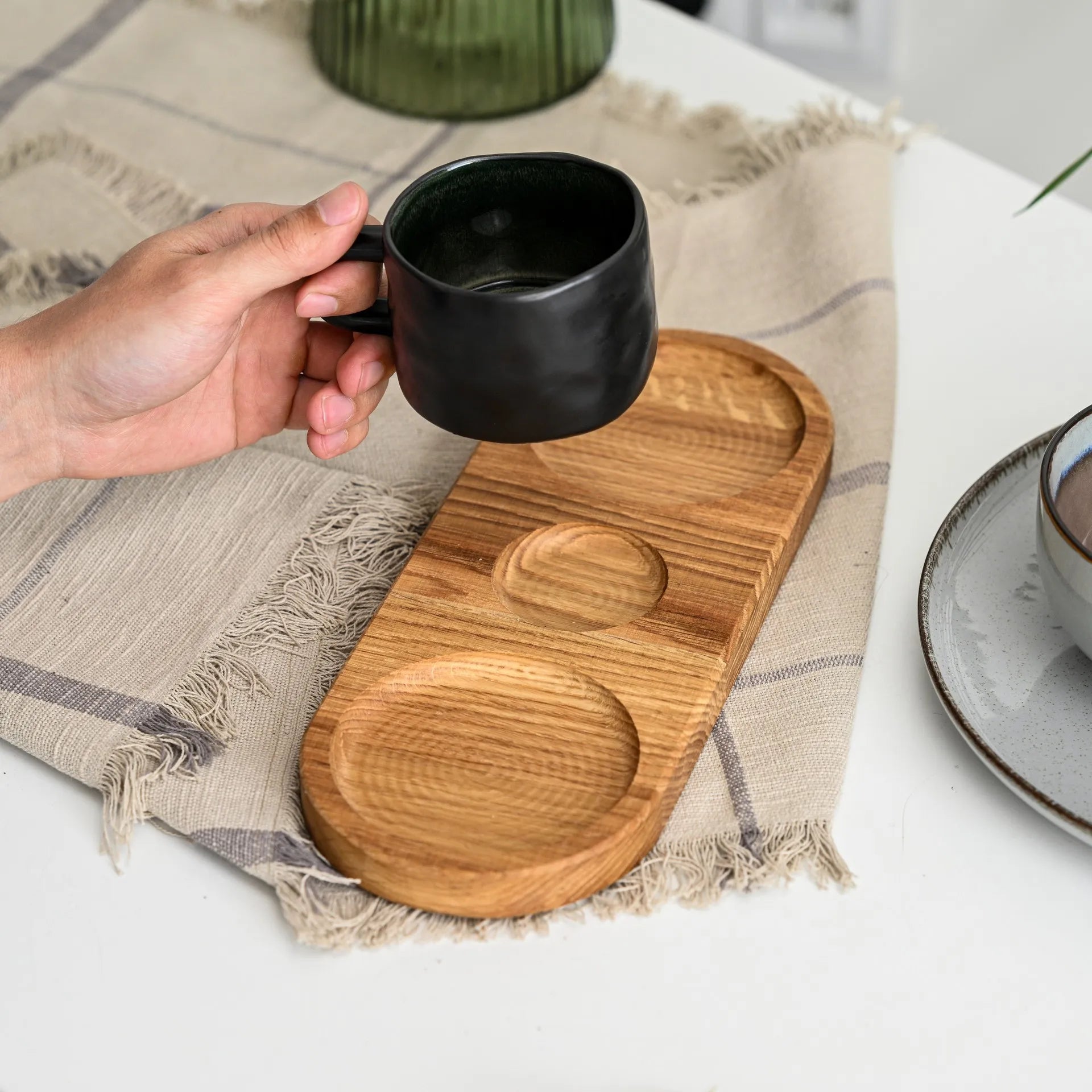 Personalized tray for restaurants, crafted from wood, adding a rustic charm to your dining service.
