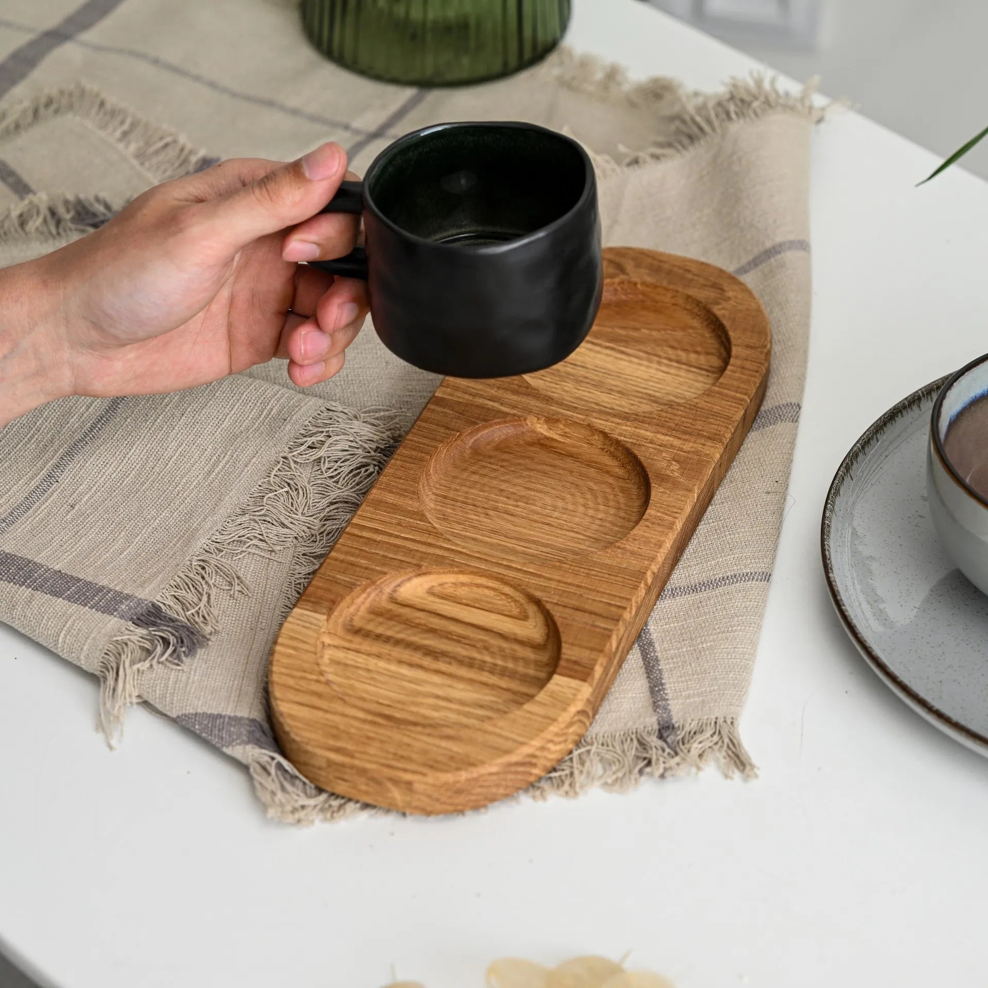 Coffee table tray made of rustic wood, customized for hotels, cafes, and restaurants to enhance service and decor.