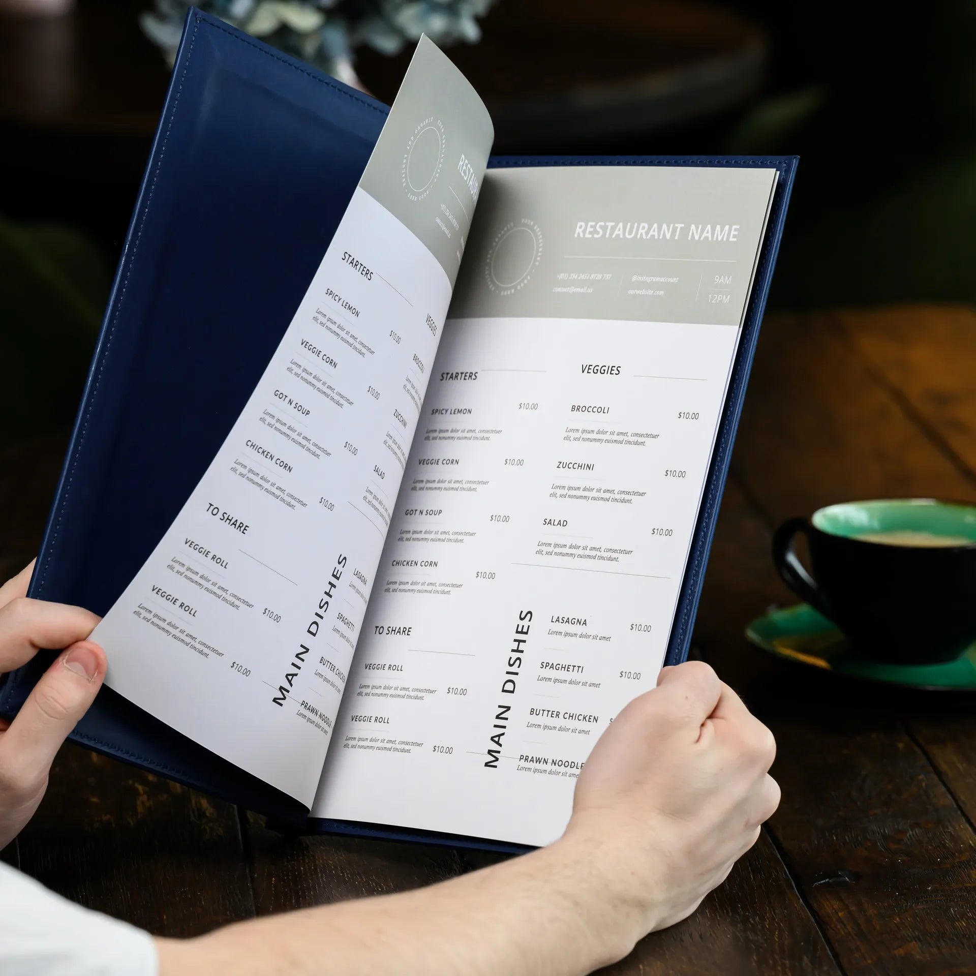 Luxurious Faux Leather Menu Cover with Logo Embossing, elevating your dining experience with its exquisite design and branded touch.