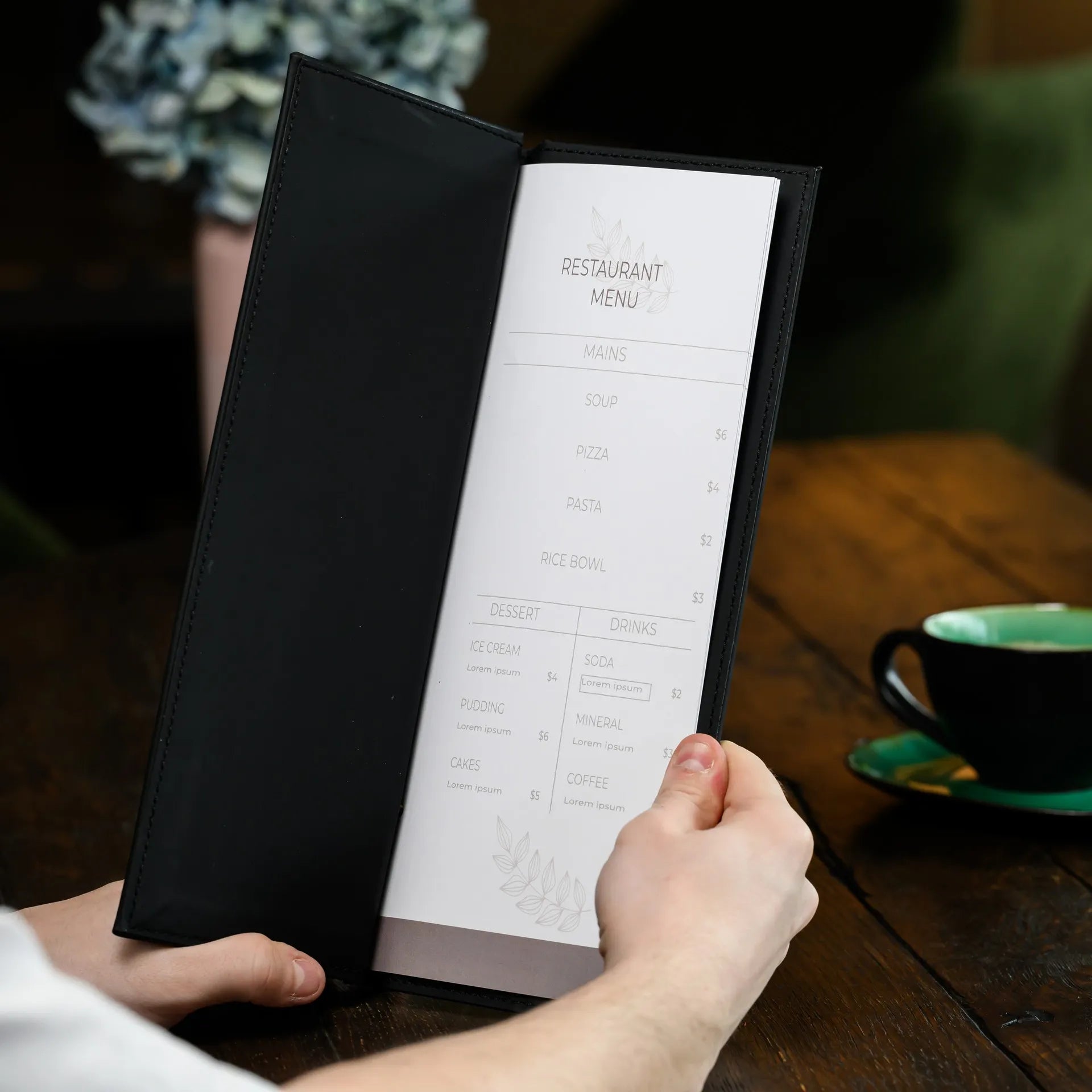 Secure Menu Folder with Fixing by Screws and Plank, ensuring menus remain intact and organized, providing a reliable solution for menu presentation in your restaurant.