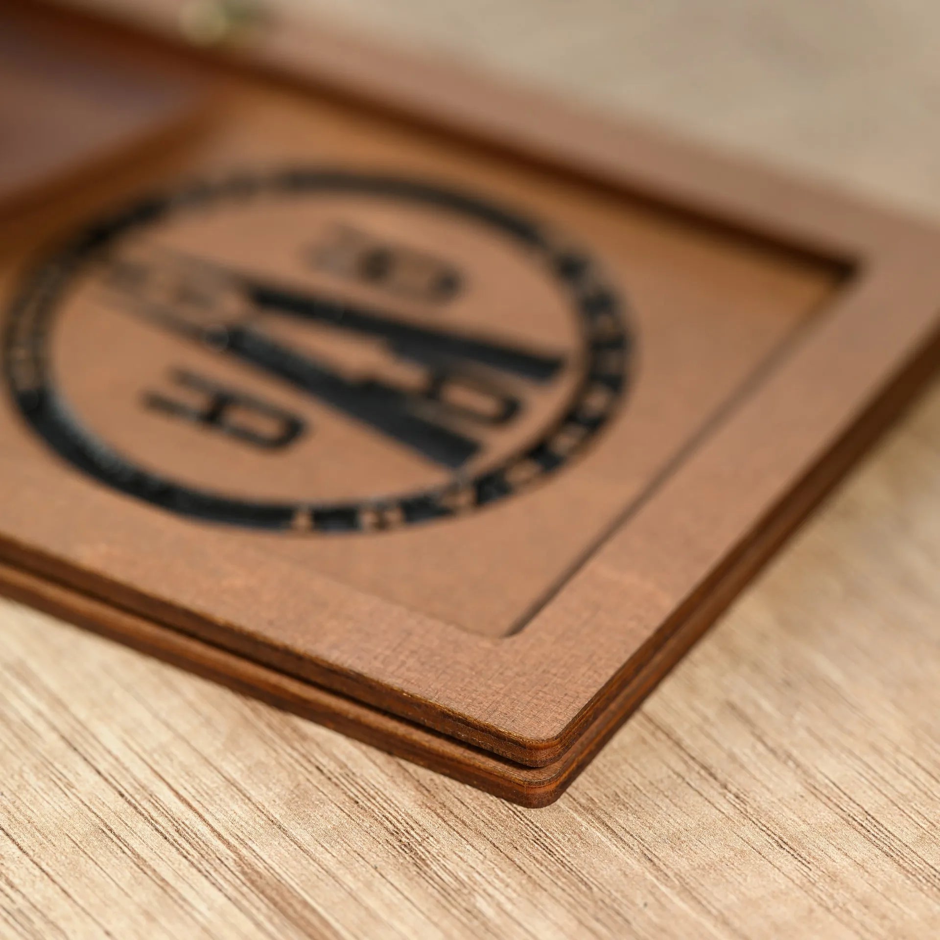 Stylish wooden bill holder with personalized logo engraving for a professional touch.