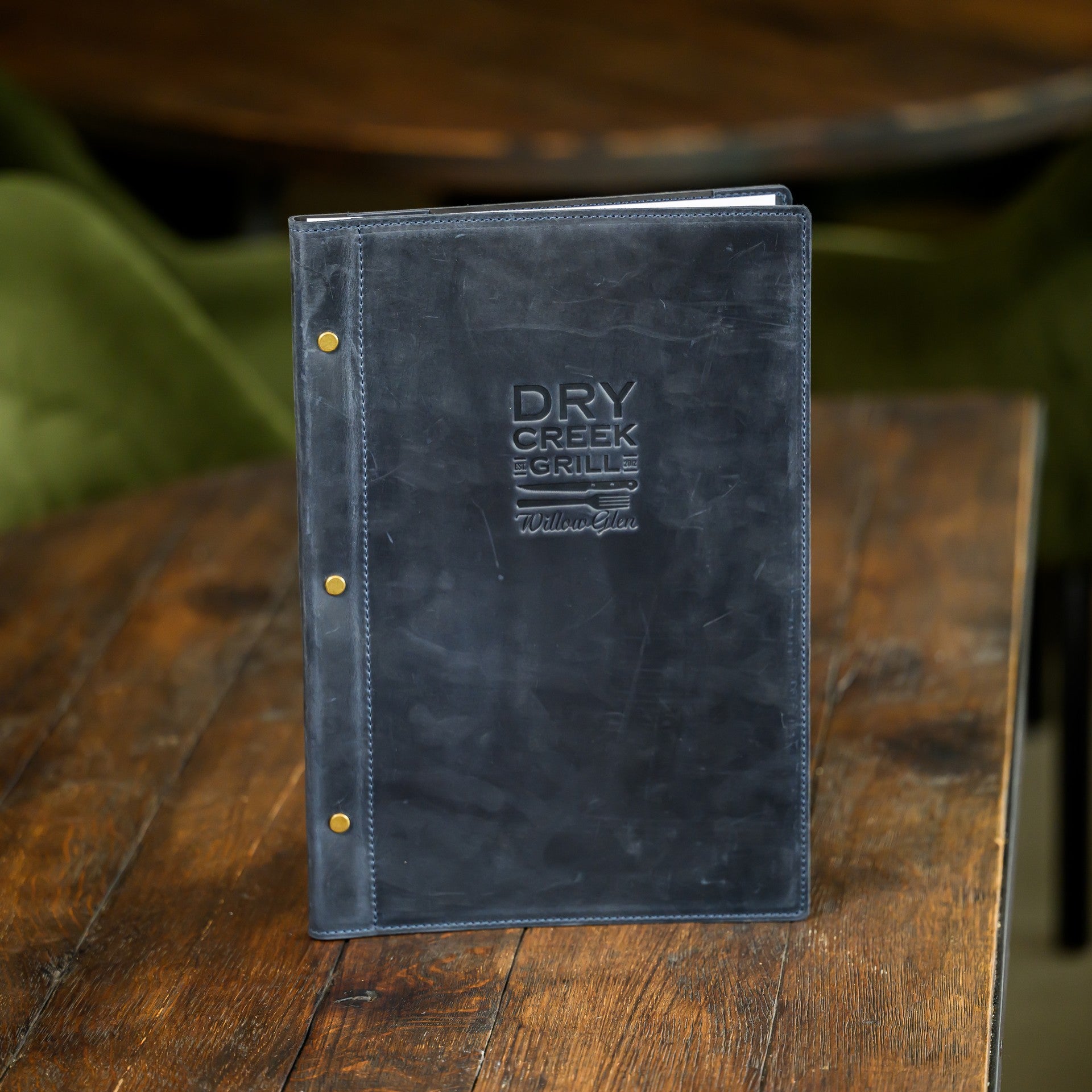 Hardcover Leather Menu Holder With Screws and Corner Fixings suitable for Legal Sheets