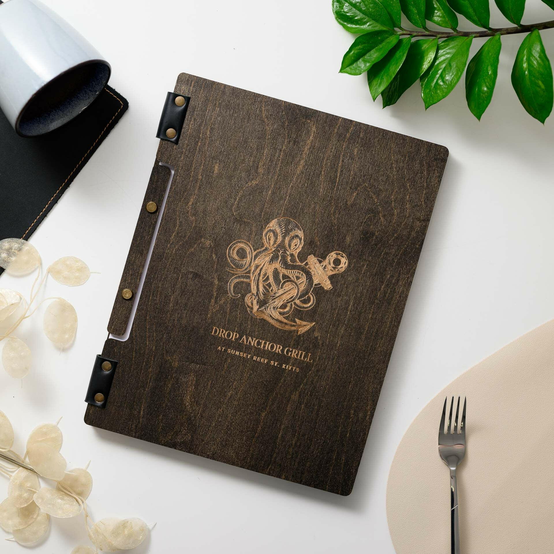 Engraved Menu Holder: Adds personalized charm to your menu presentation.