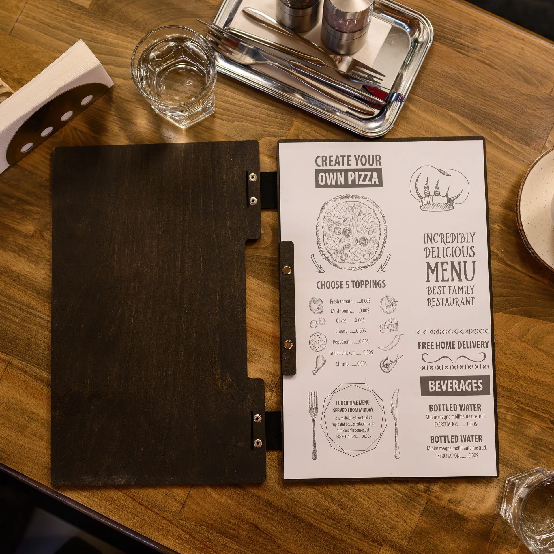 Wooden Menu Holder fastened with Plank Fixing (M02A1)