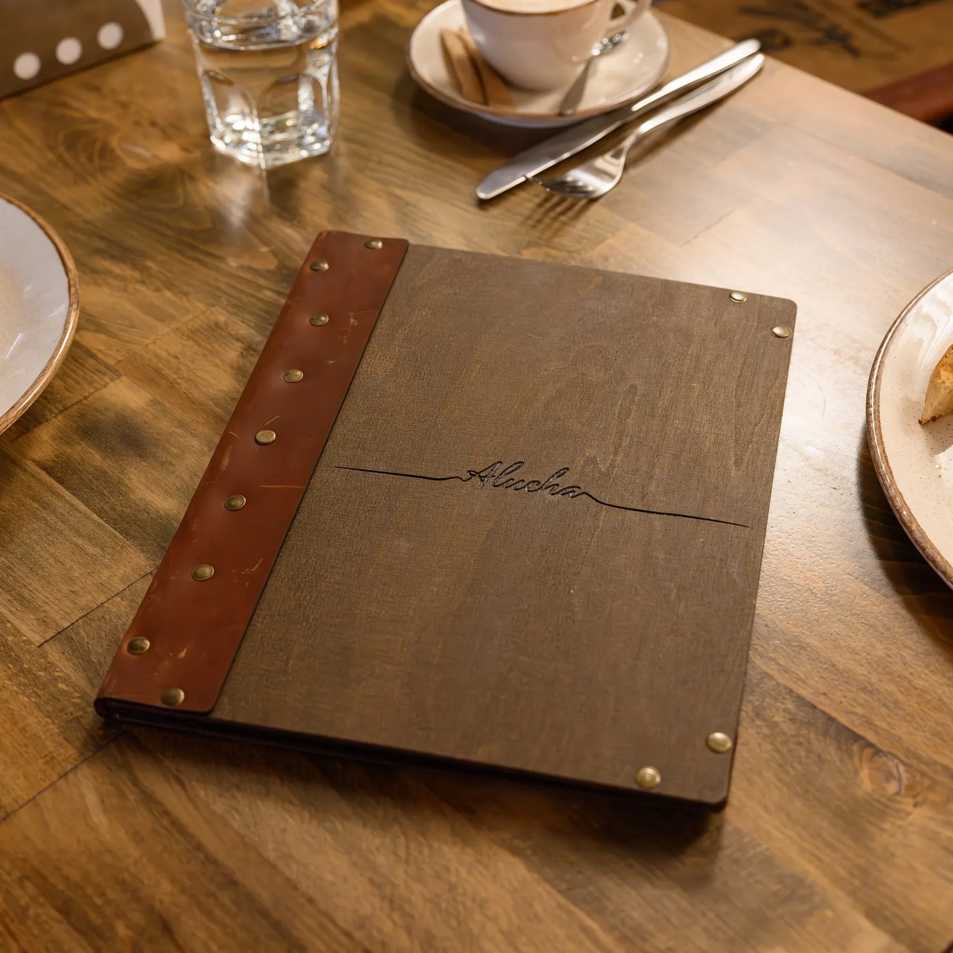 Wooden Menu Clipboard with Leather Spine (M06A2)