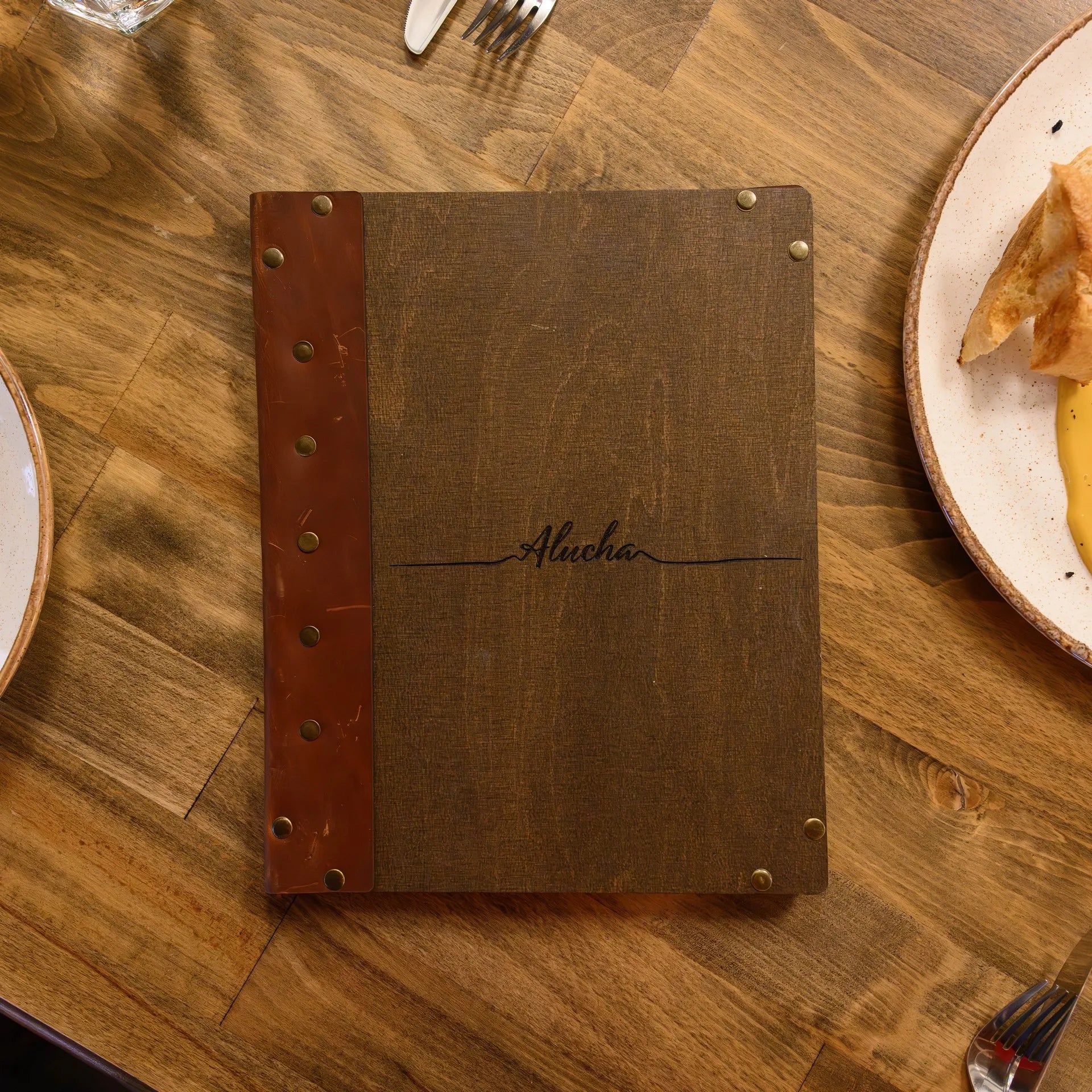 Wooden Menu Clipboard with Leather Spine (M06A2)