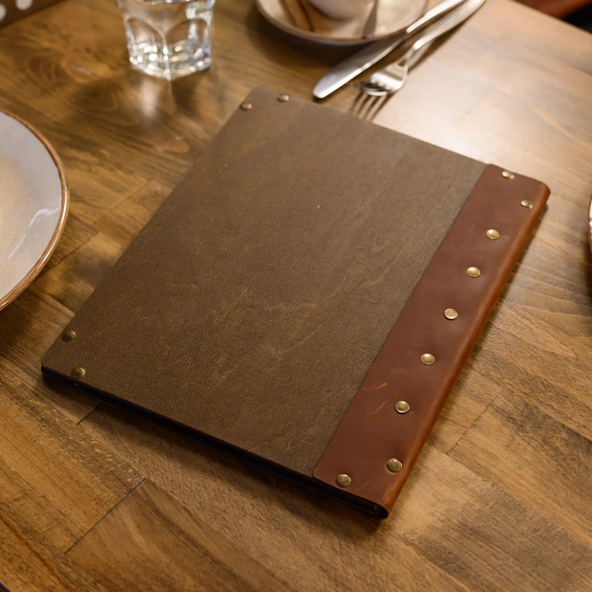 Wooden Menu Clipboard with Leather Spine (M06A2)