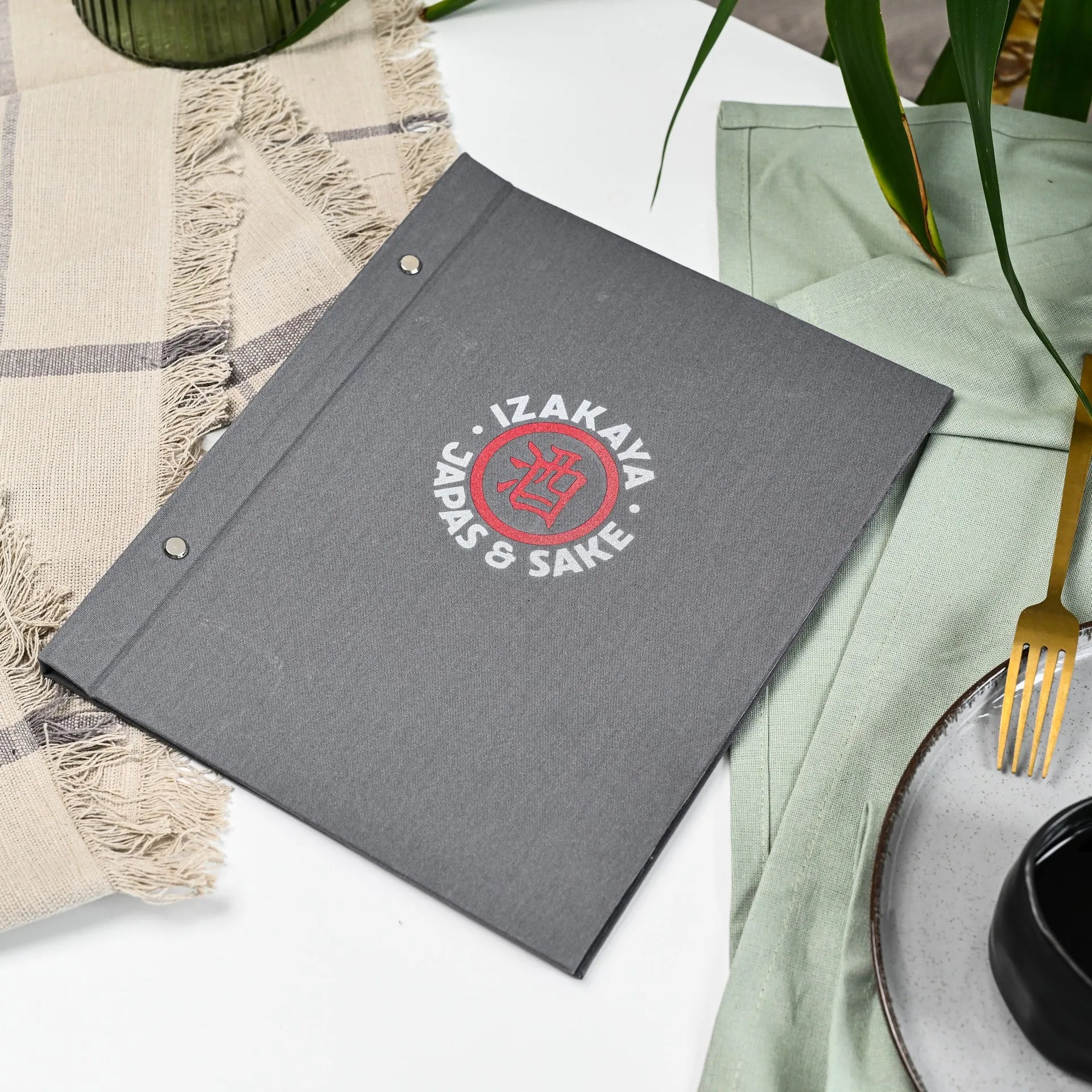 Custom fabric menu list holder with logo printing. Ideal for restaurants, with a durable cover and changeable sheets for flexible menu options.