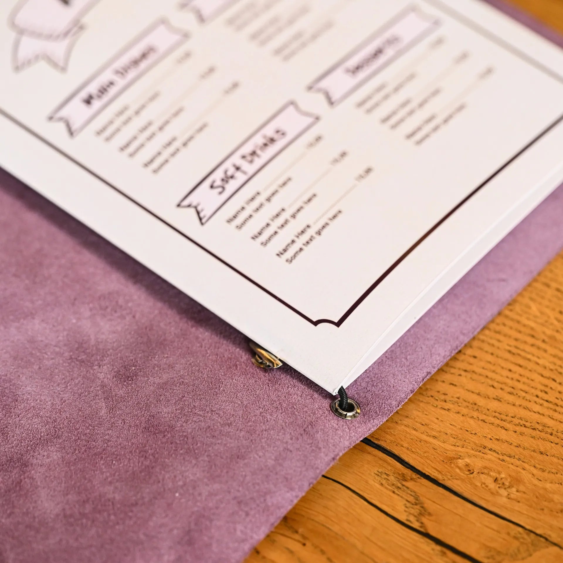 Elegant drink menu cover in soft leather, offering durability and style. Designed to present wine, cocktail, or beverage lists in upscale dining or bar settings.