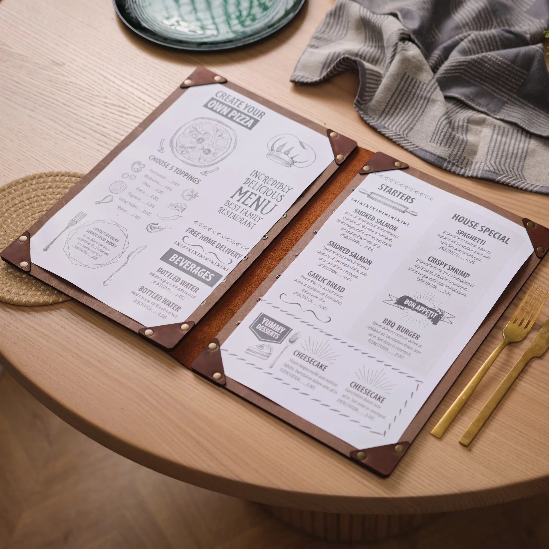 Wooden Menu Clipboard with Leather Spine (M06A1)