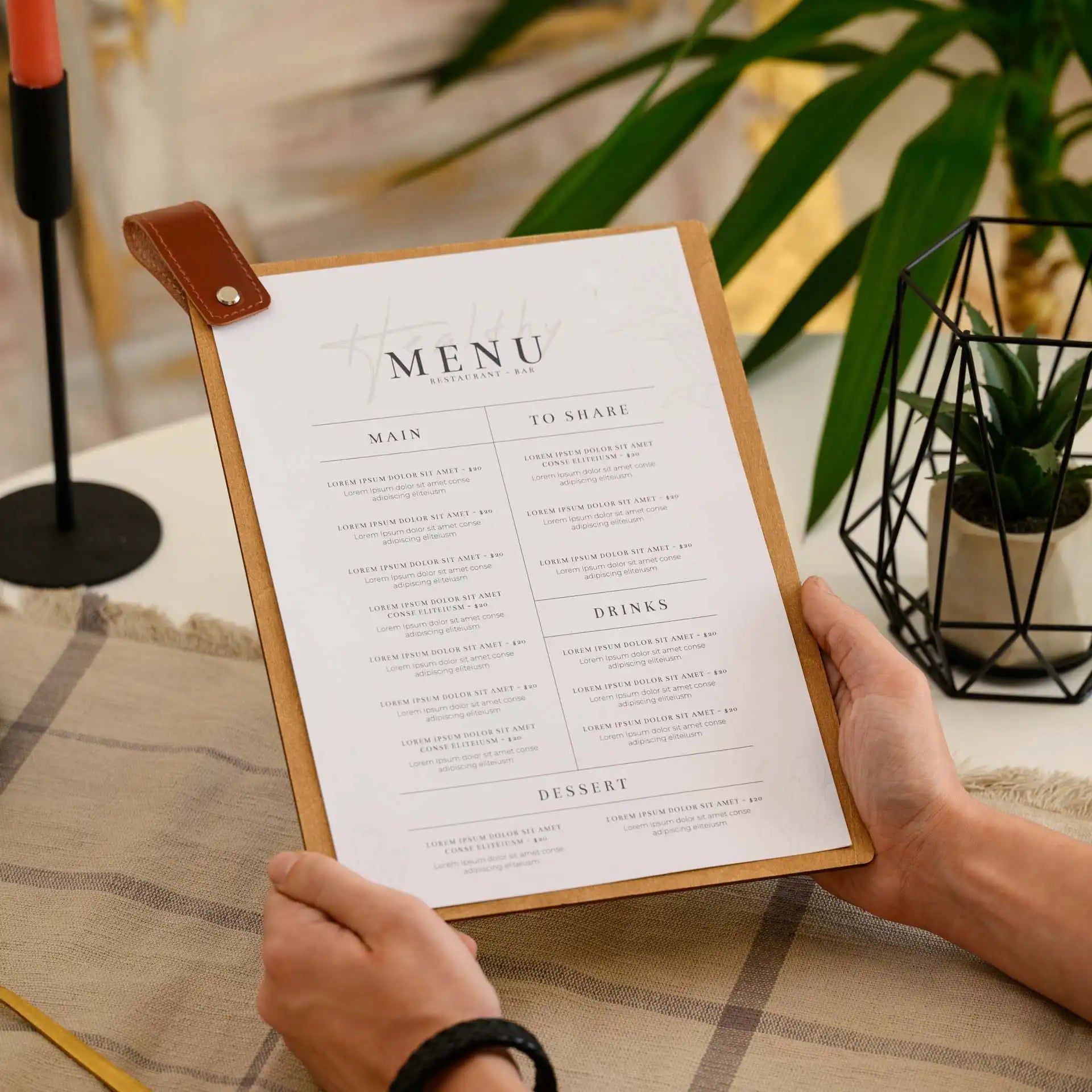 Personalized Menu Holder: Reflect your style with customized designs.