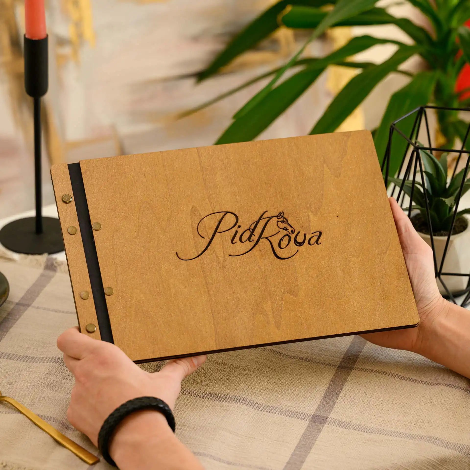 Engraved Wooden Menu Cover: Adds elegance and personalization to your menu.