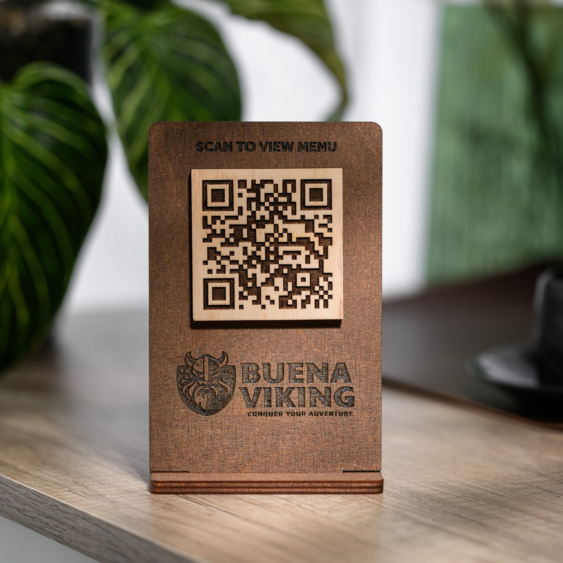 Wooden Table Stand with QR Code Menu Sign
