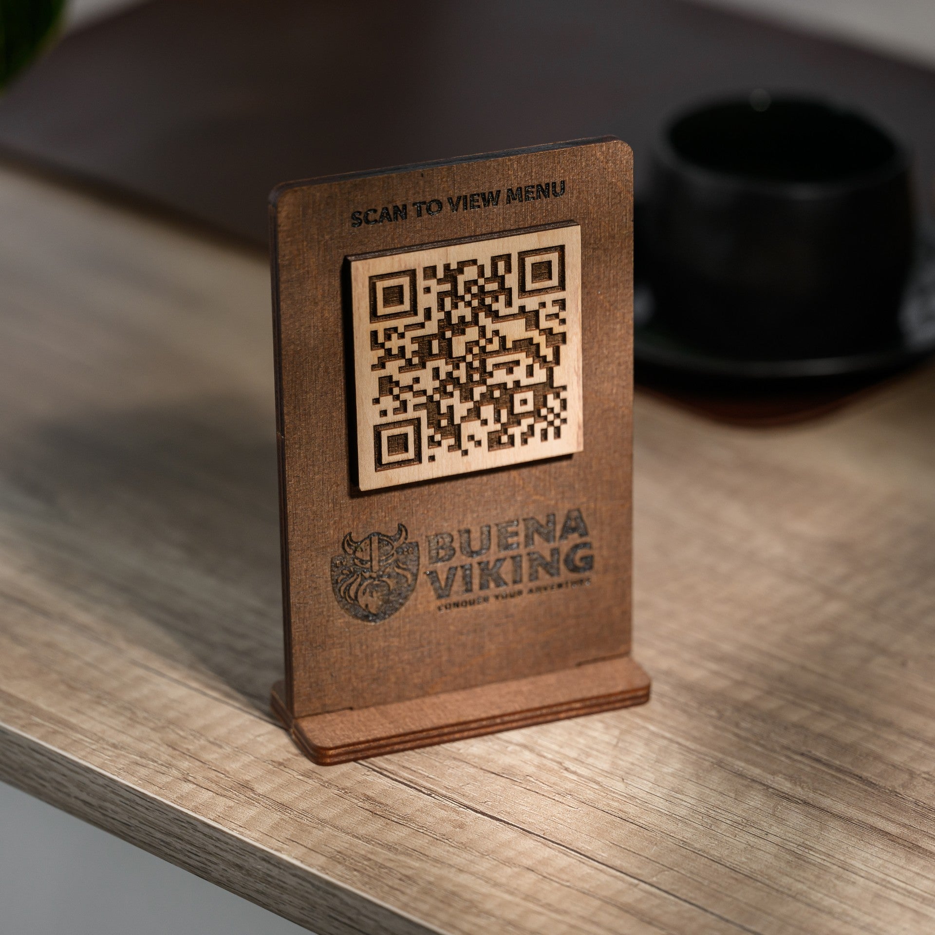 Desktop QR Code Sign for easy scanning. Ideal for bar menus and price lists, providing a touchless solution for customers.