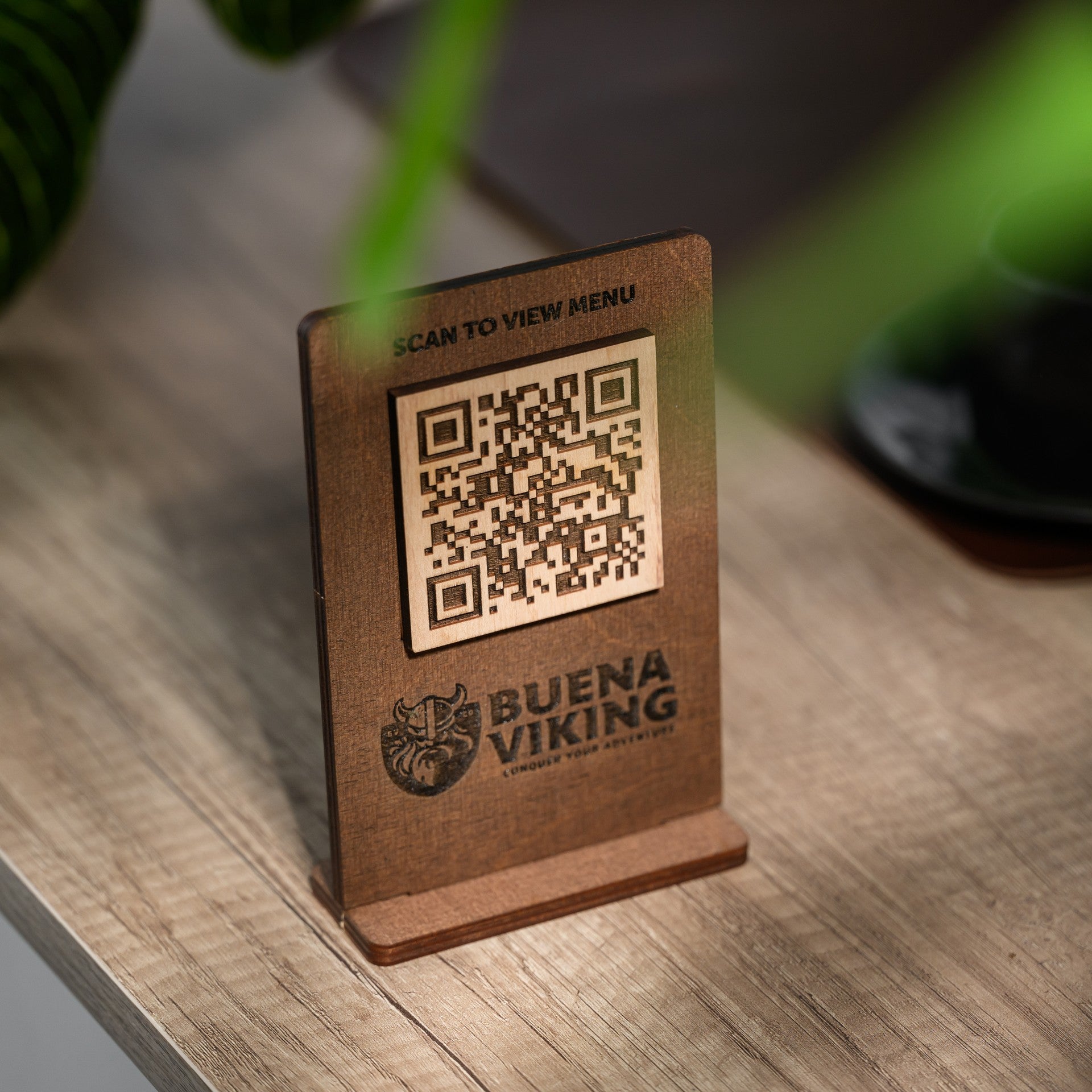 Menu QR Sign Stand for efficient bar service. Touchless menu display with scannable QR code for quick and easy access.