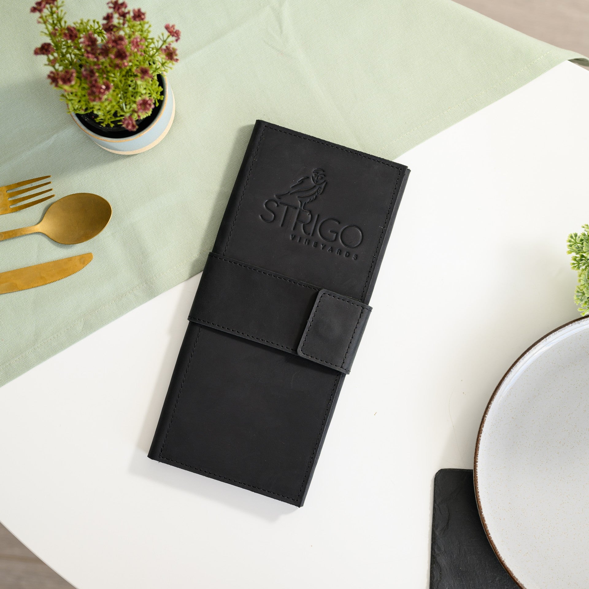 Leather Trifold Menu Holder with Three fields and Magnetic Snap