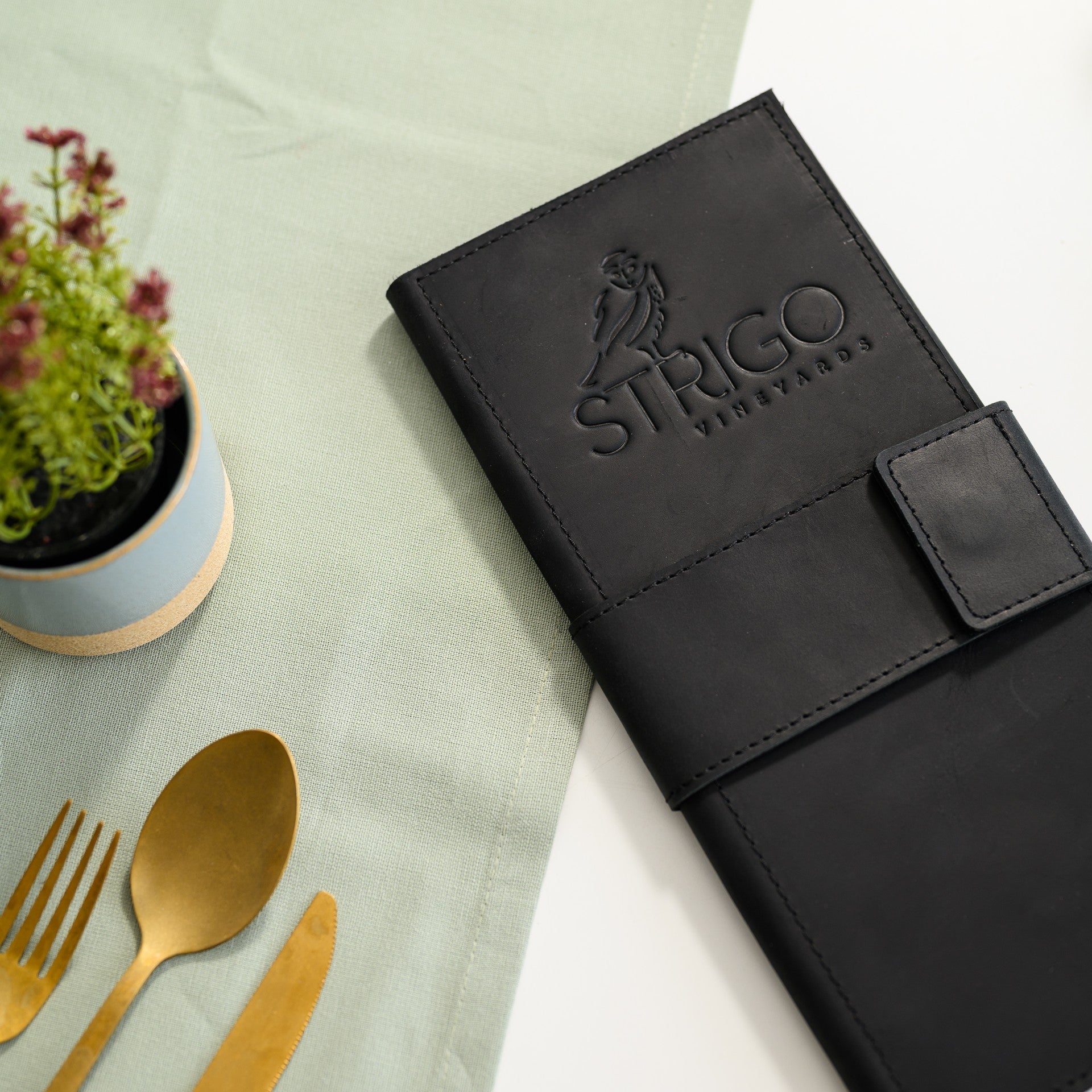 Leather Trifold Menu Holder with Three fields and Magnetic Snap (LM16A2)