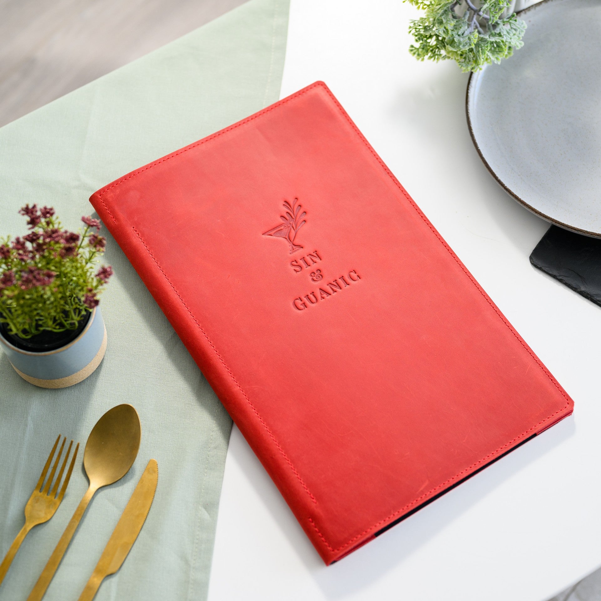 Refined Leather Restaurant Menu Folder, elevating the dining ambiance with its luxurious appeal.