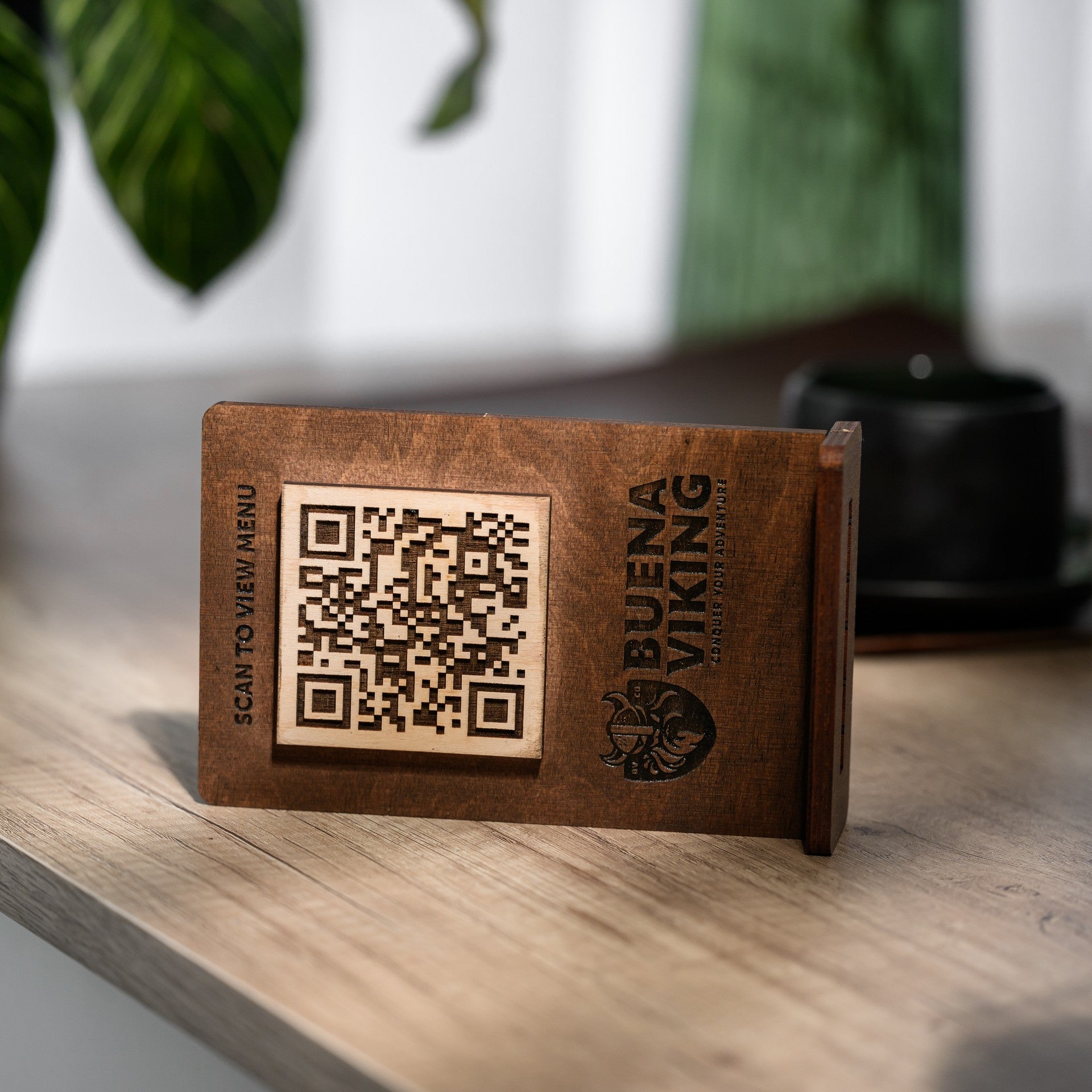 Desktop QR Code Sign for touchless interactions. Perfect for bar menu displays and scannable price lists.