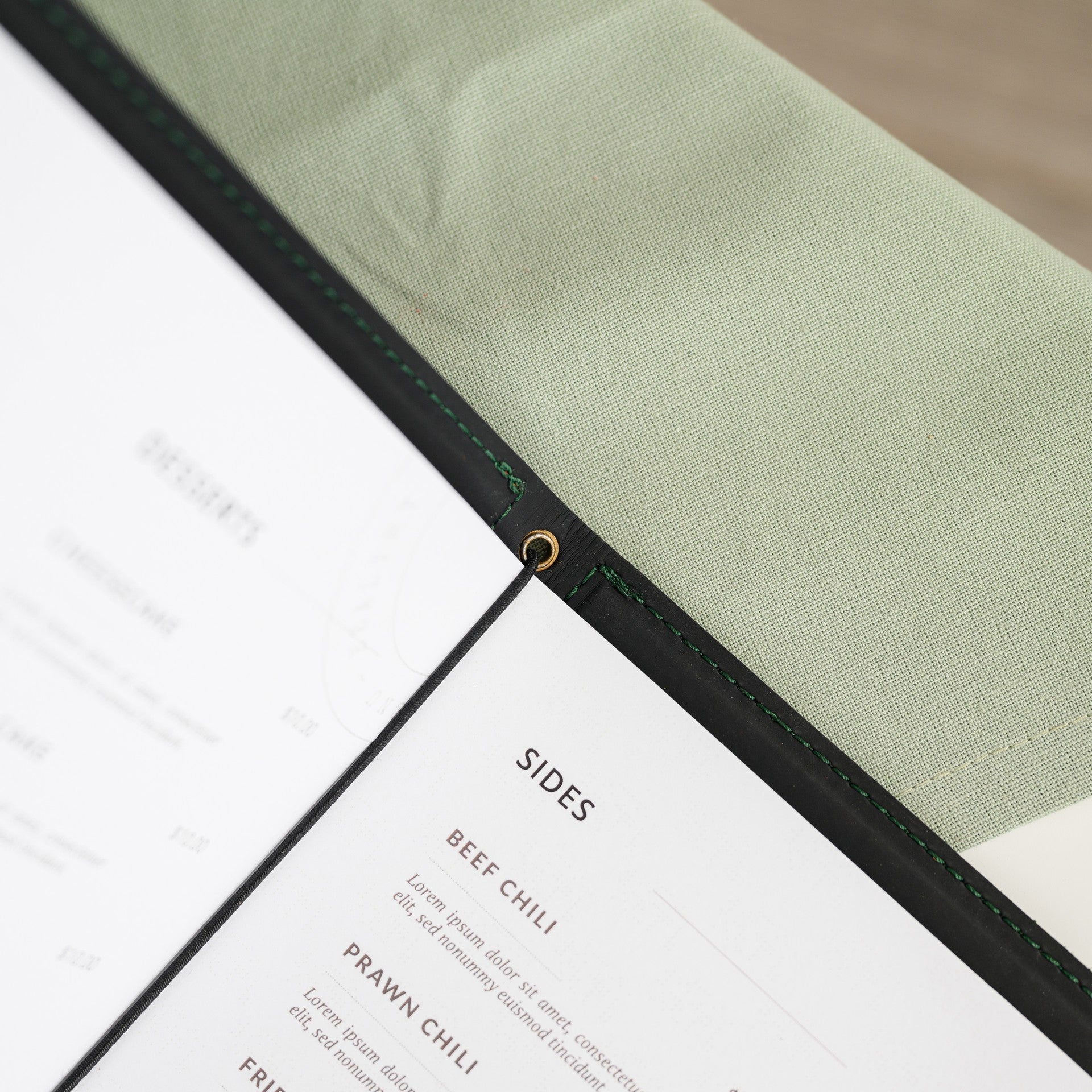 Hardcover Leather Menu Folder with Elastic Band for A3 sheet (17"x11") folded in a half (LM09A4)
