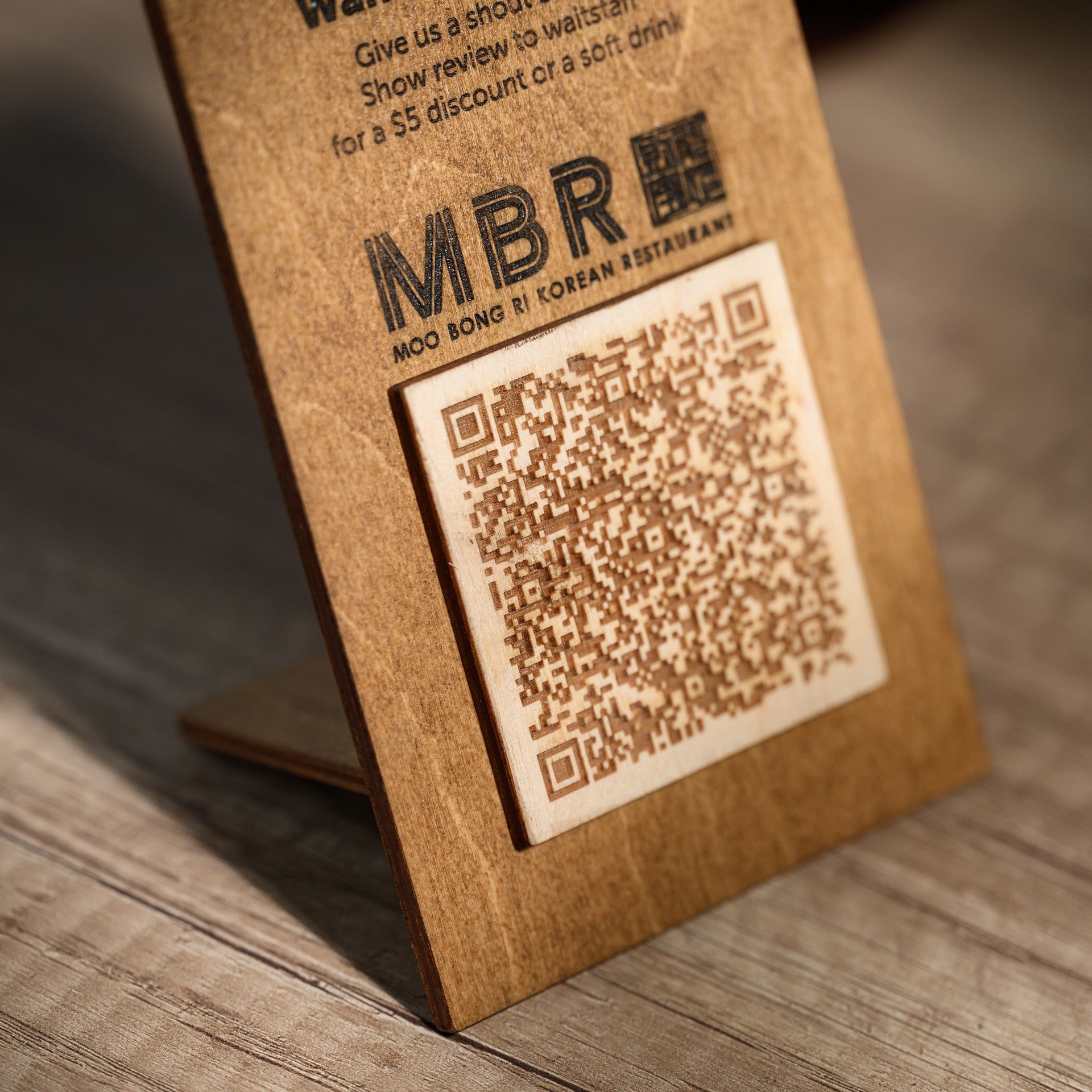 Simple Plywood Tabletop with QR Code Menu Sign