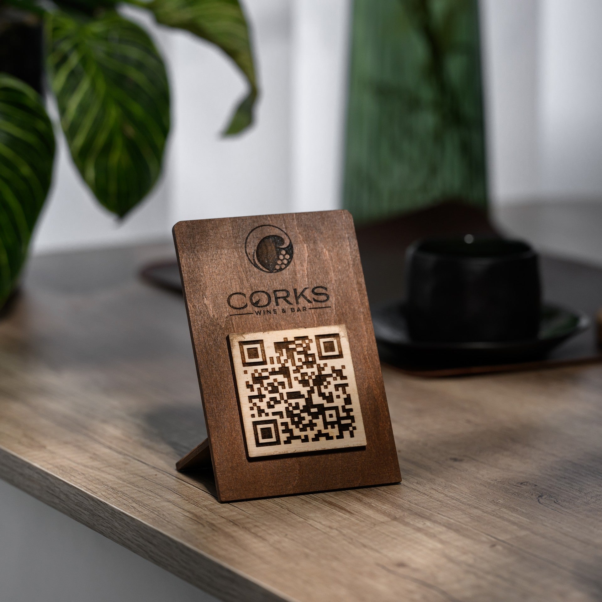 Simple Plywood Tabletop with QR Code Menu Sign
