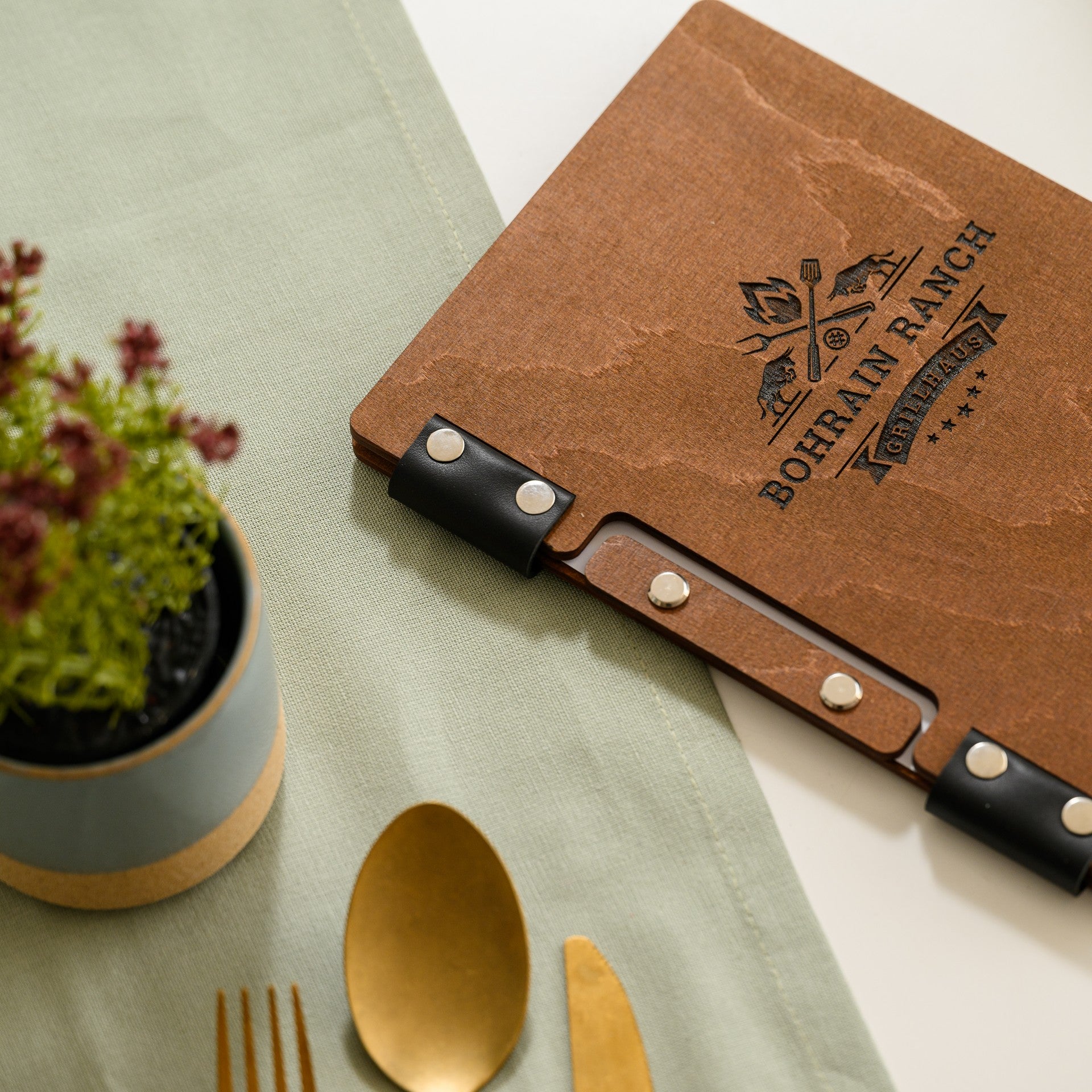 Wooden Menu Holder fastened with Plank Fixing suitable for Half Letter or A5 Sheets (M02A5)