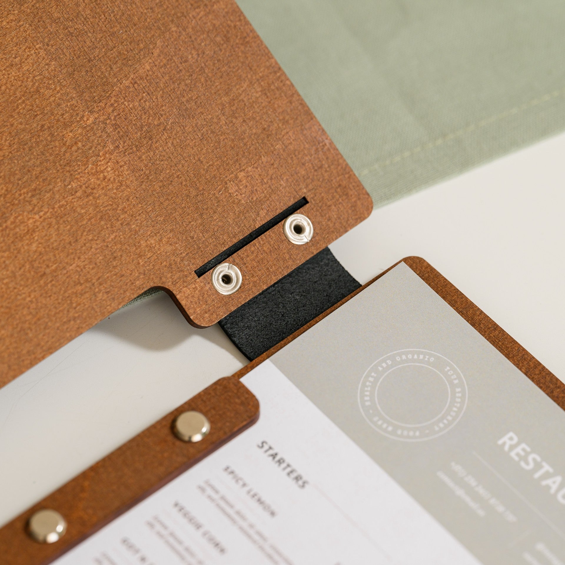 Artisanal Wooden Menu Holder: Add character to your presentation with handcrafted detailing.