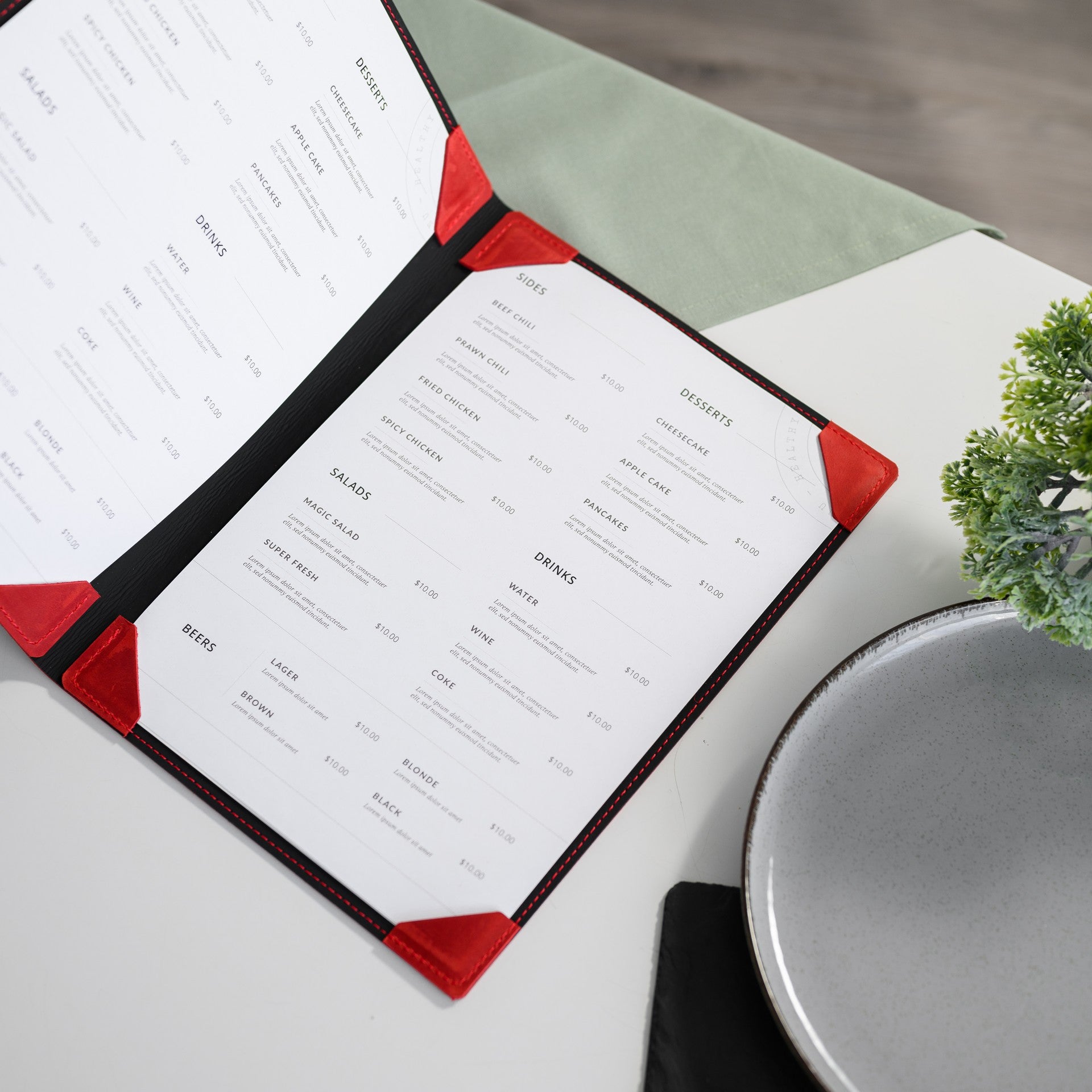 Classic Leather Menu Clipboard, offering a stylish and professional presentation for your menu items, enhancing the dining experience with its timeless appeal and quality craftsmanship.