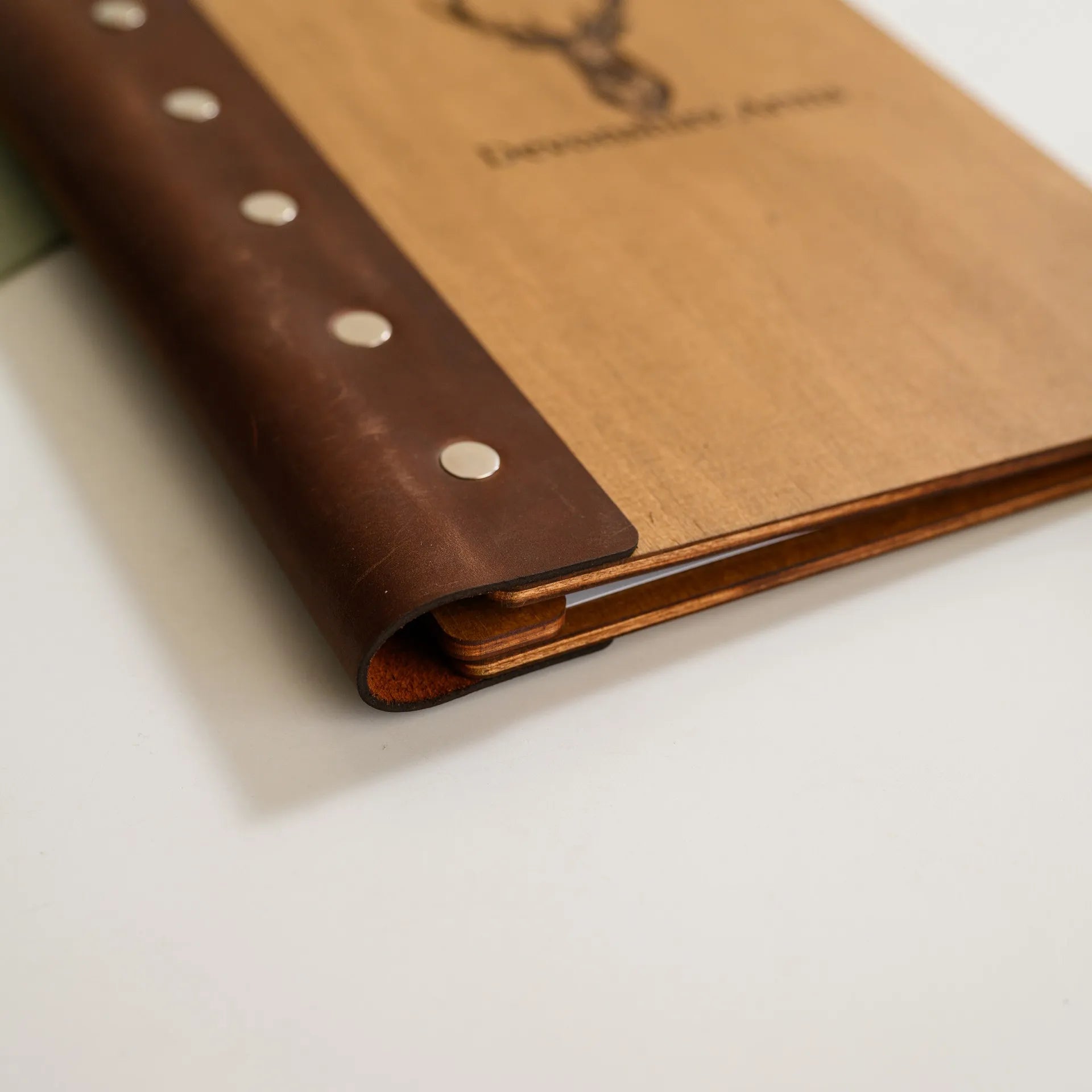 Wooden Menu Holder with Leather Spine (M03A5)