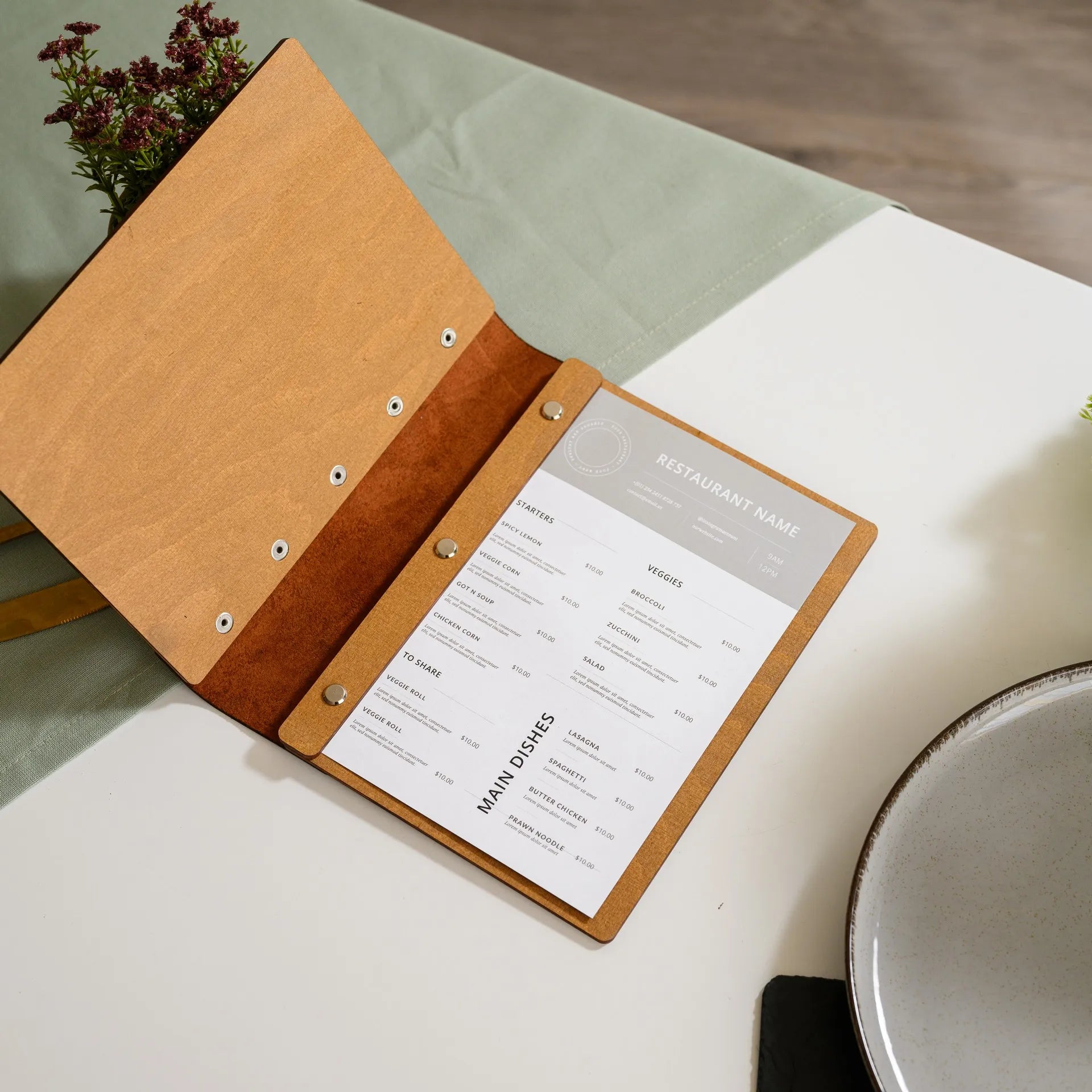 Customized Menu Cover Design: Reflect your restaurant's identity with bespoke cover options.