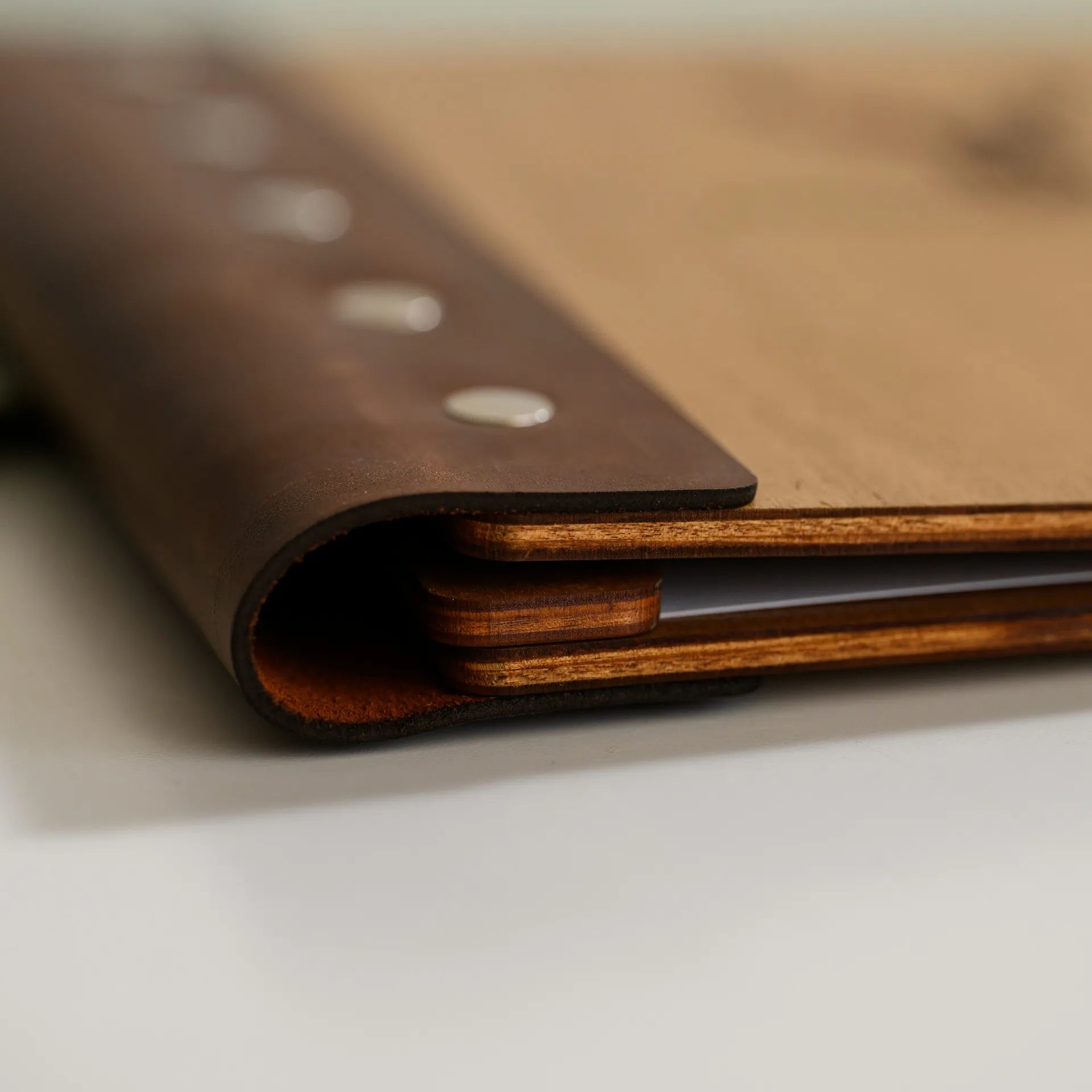 Wooden Menu Holder with Leather Spine (M03A5)