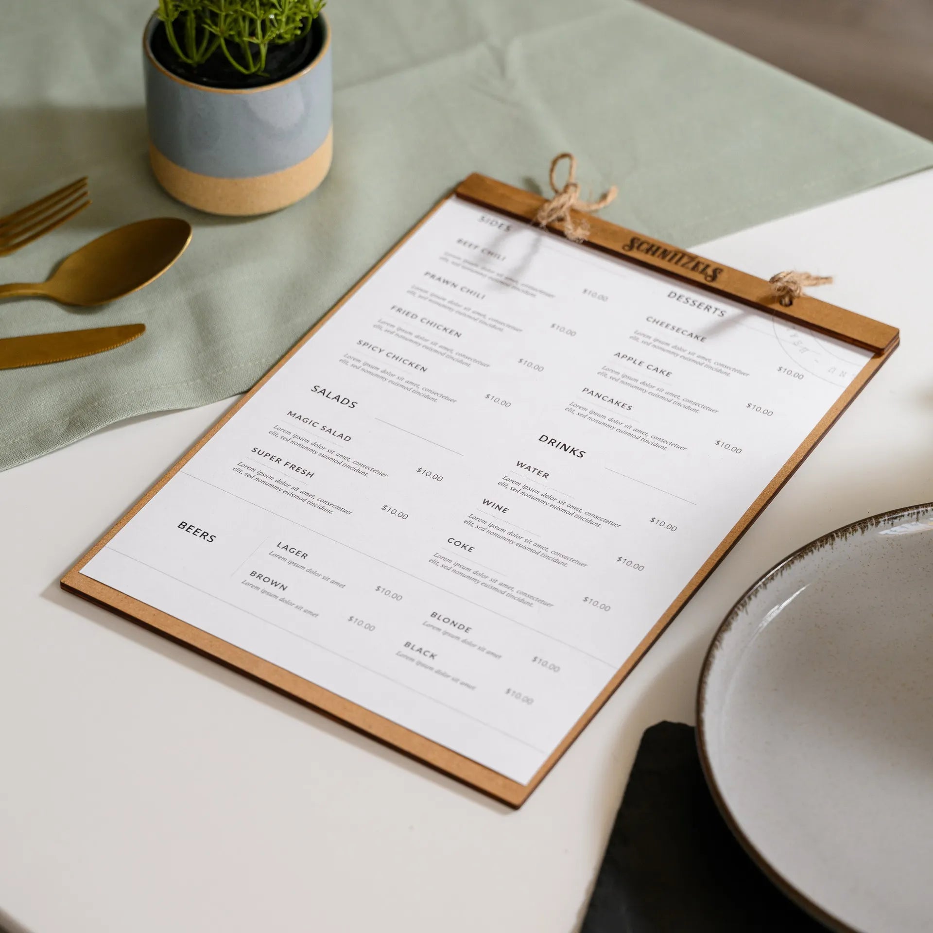 Engraved Menu Holder: Adds a touch of sophistication to your menu presentation.